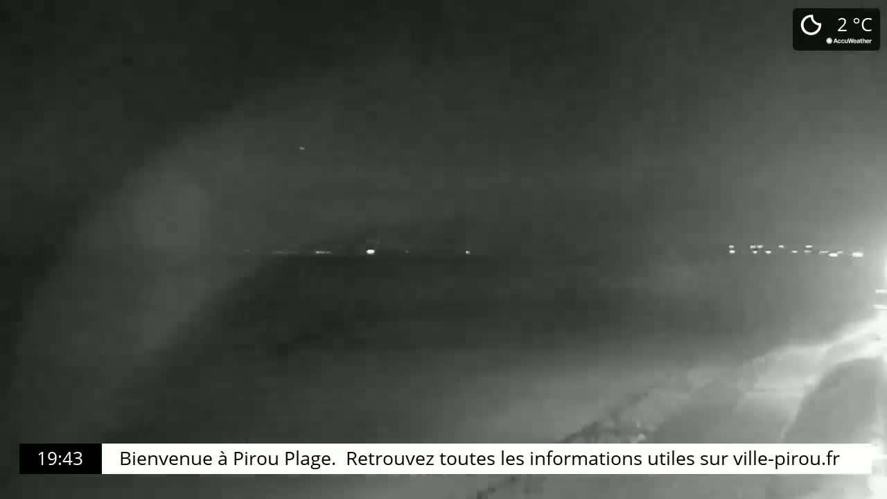 A nighttime, low-visibility scene shows a blurry expanse of land and a distant, faintly lit horizon at 2°C.