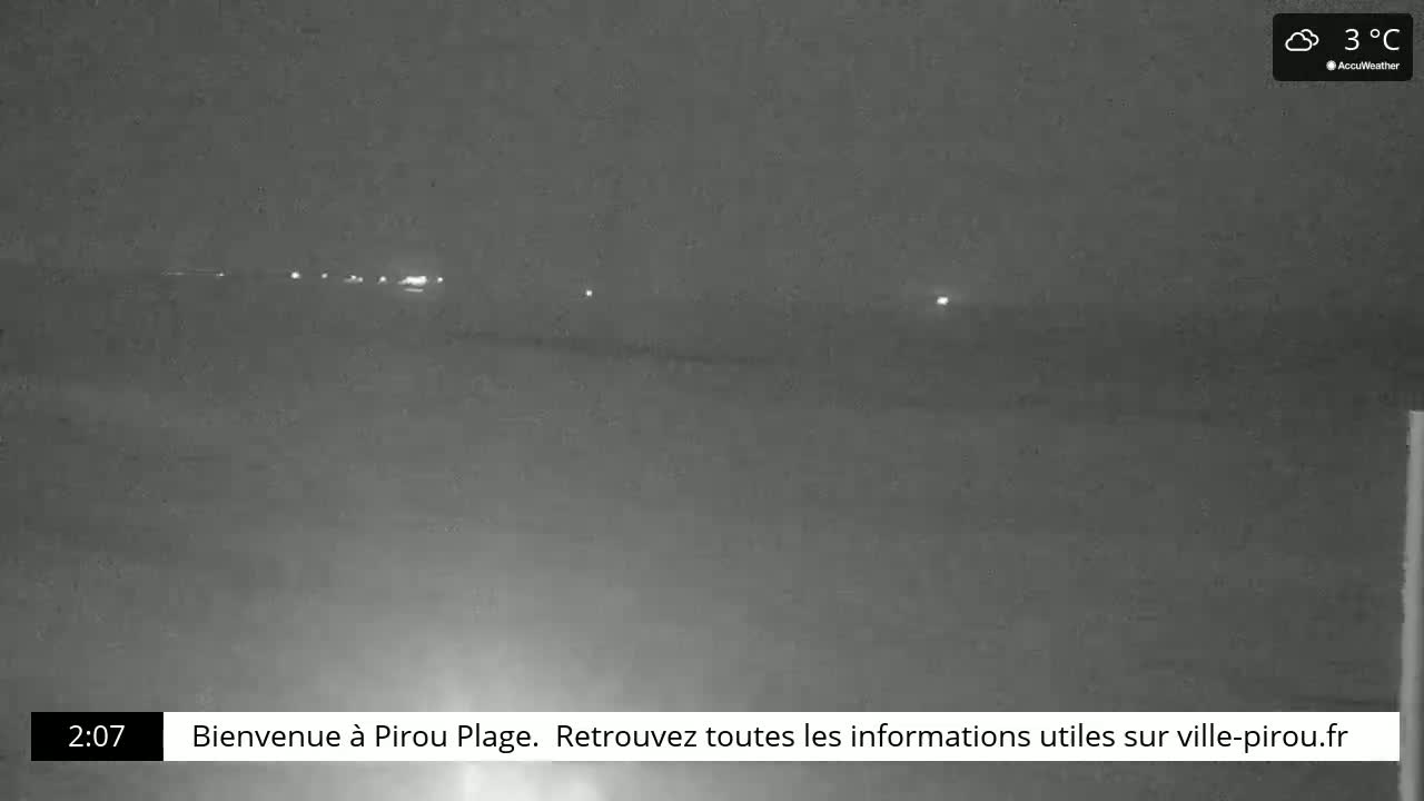 A nighttime, cloudy scene shows a dark, flat landscape with distant lights and a temperature of 3°C.