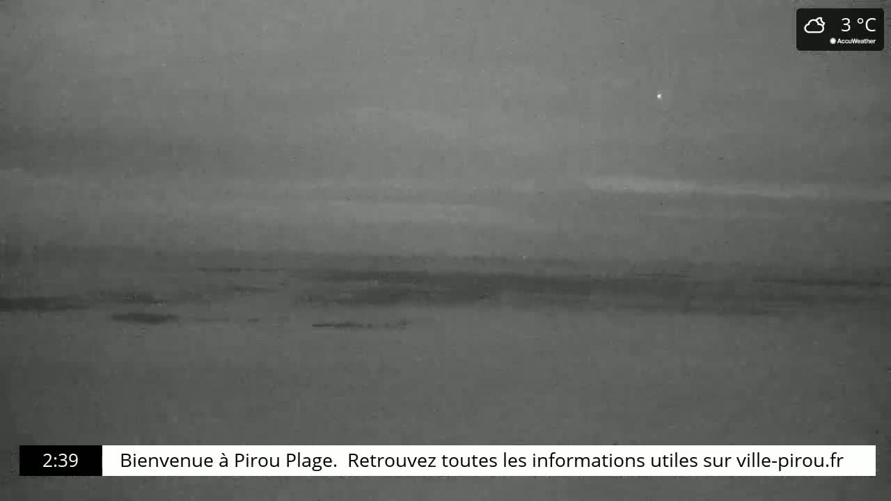 A dark, overcast view of a calm body of water at 3°C.