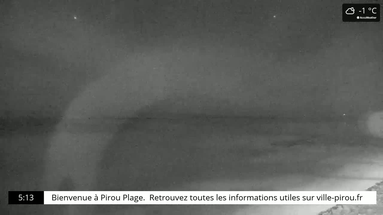 A dark, cloudy night scene shows a beach at -1°C.