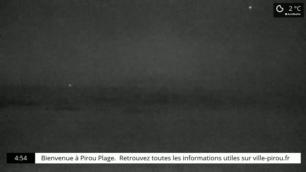 A dark, nighttime outdoor scene shows a flat, dark landscape under a clear, cool (2°C) sky.