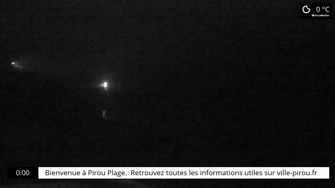 A nighttime, dark outdoor scene at 0°C shows two faint lights in the distance.