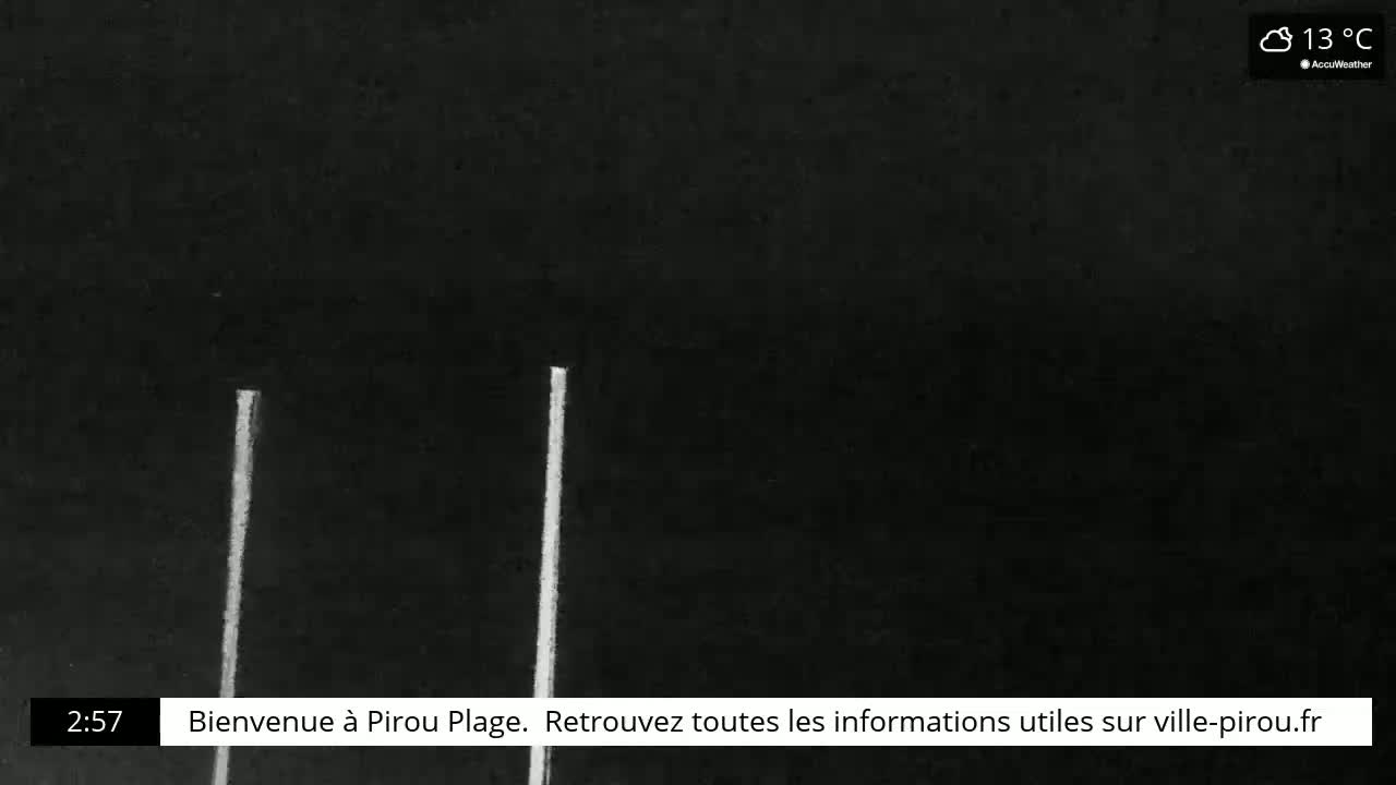 Two thin, bright vertical lines are visible against a dark, nighttime sky, with a temperature of 13 degrees Celsius.