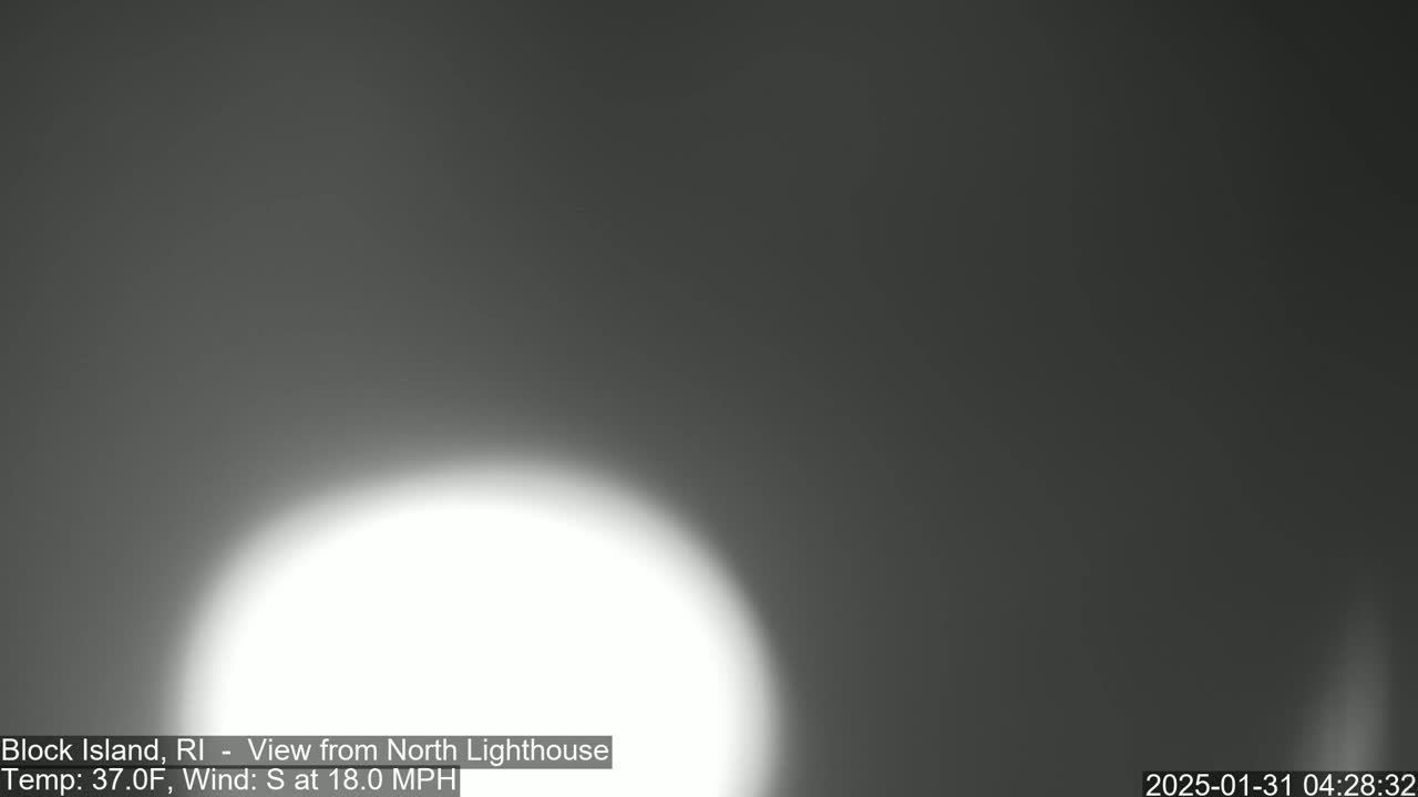 A bright, blurry light source dominates a dark, overcast sky with a south wind of 18 mph and a temperature of 37°F.