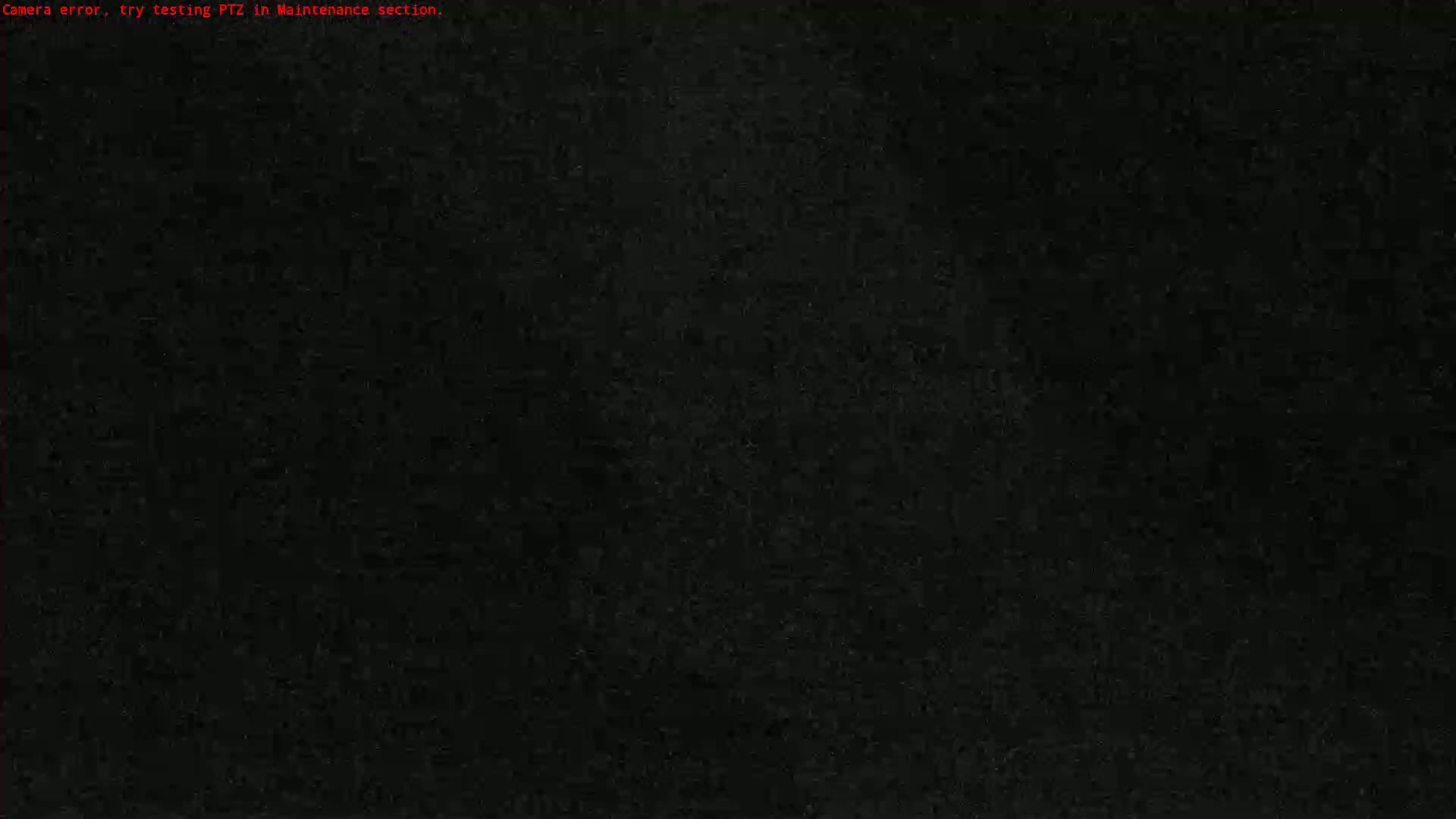 A completely black screen displays a camera error message.