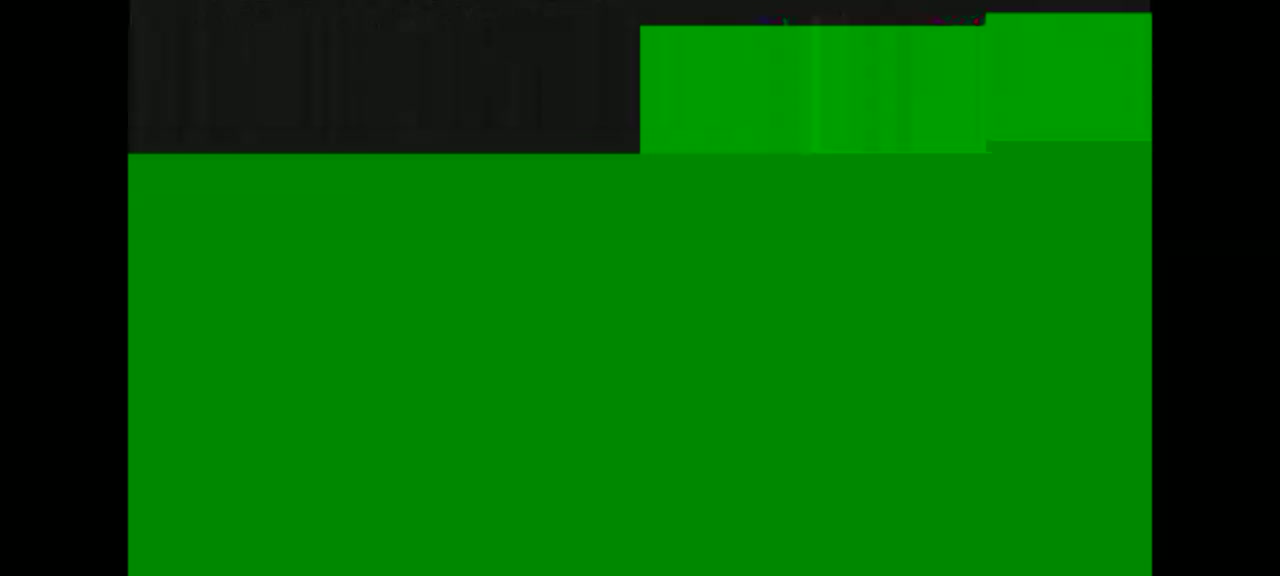 The image shows a predominantly green screen with a smaller section of black at the left.