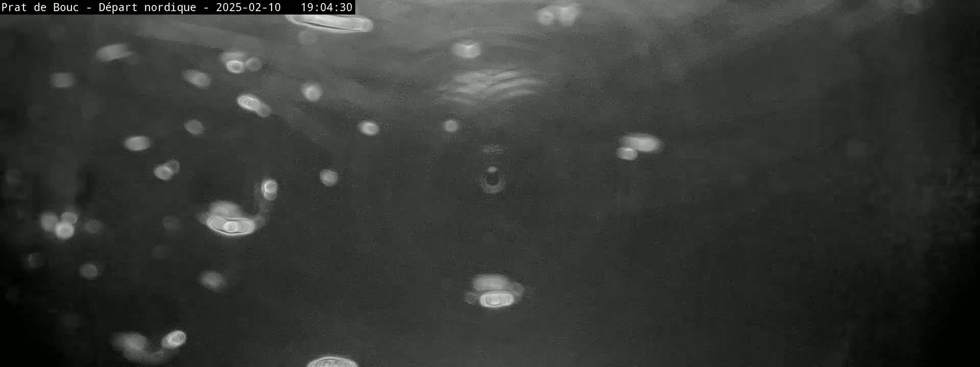 A dark, blurry image shows numerous out-of-focus white spots against a dark gray background.