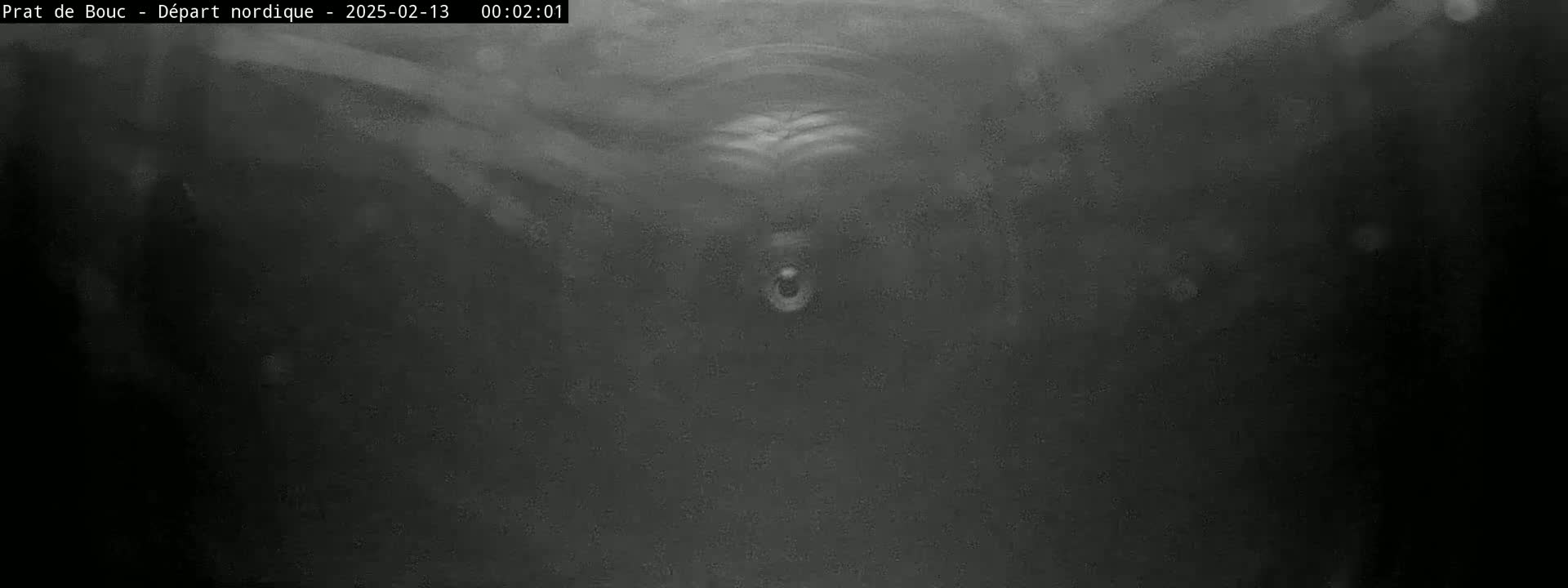A blurry, grayscale image shows a dark, possibly nighttime scene with faint swirling patterns in the foreground and a small, indistinct object in the center.