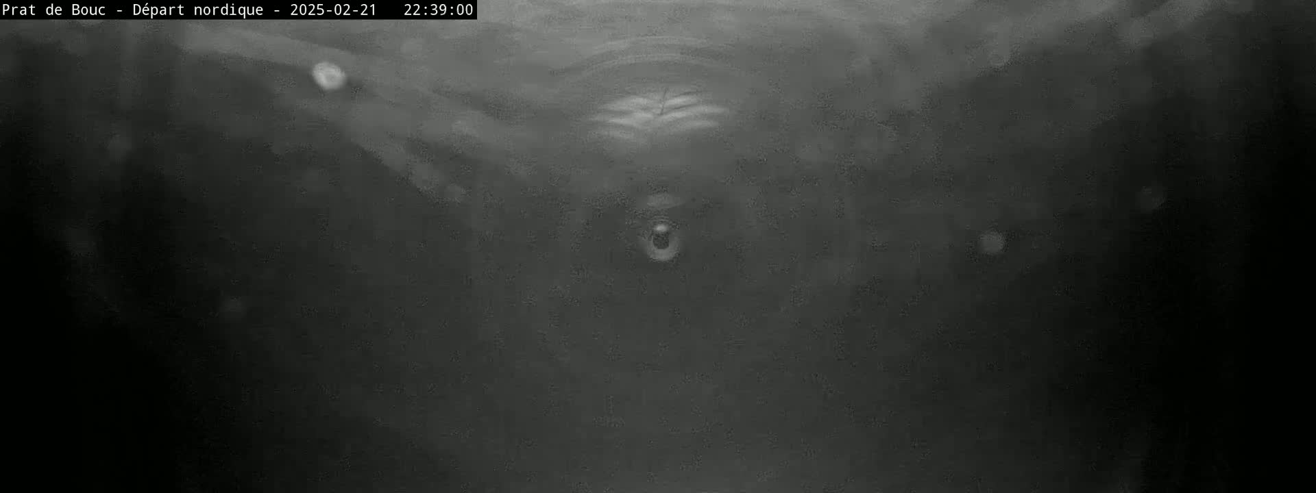 A blurry, grainy, dark image shows a mostly featureless, dark scene possibly underwater or in heavy fog or snow.