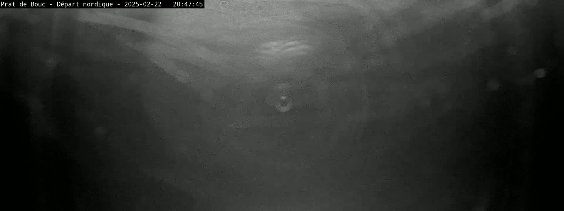 A blurry, dark grayscale image shows an indistinct object in the center of the frame against a hazy background.