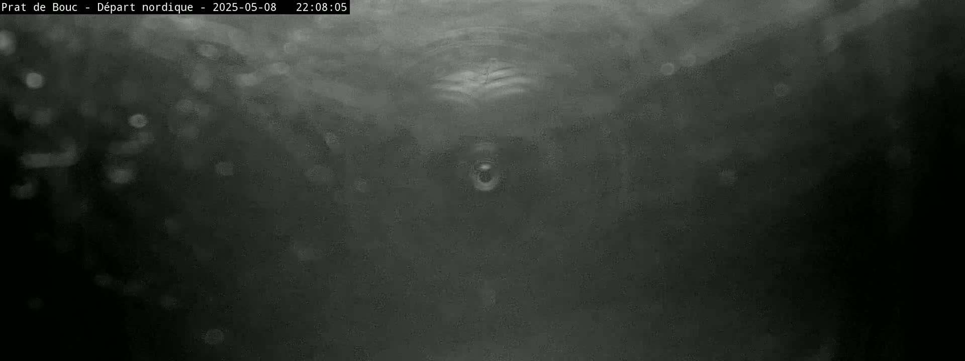 A blurry, dark grayscale image shows an indistinct object in the center, possibly underwater, with water droplets or particles visible.