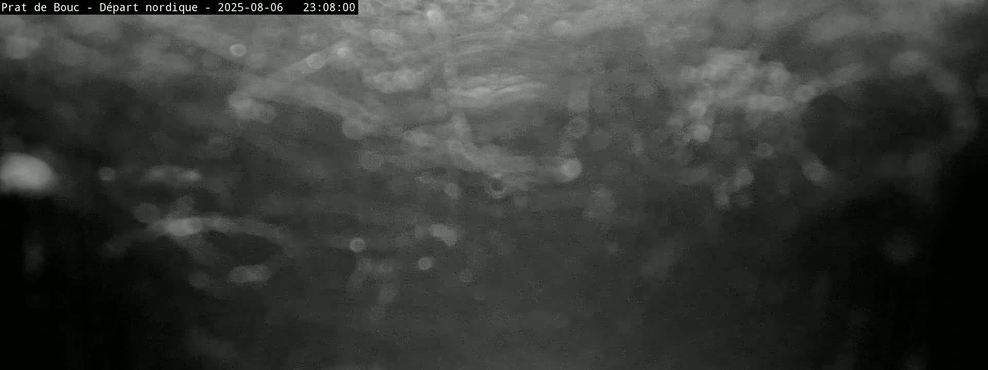 A blurry, nighttime image shows a dark, possibly snowy or foggy scene with indistinct shapes and varying shades of gray.