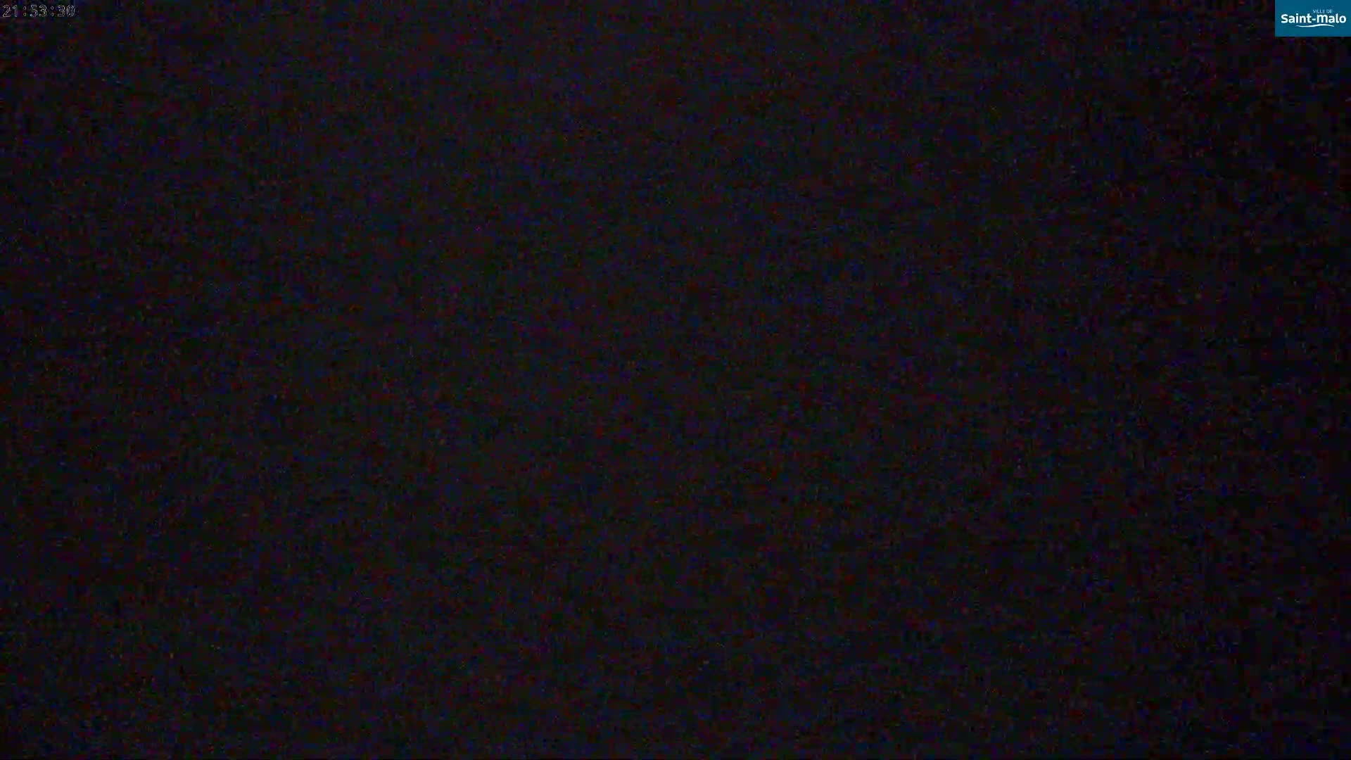 The image shows a completely dark, grainy scene at night.