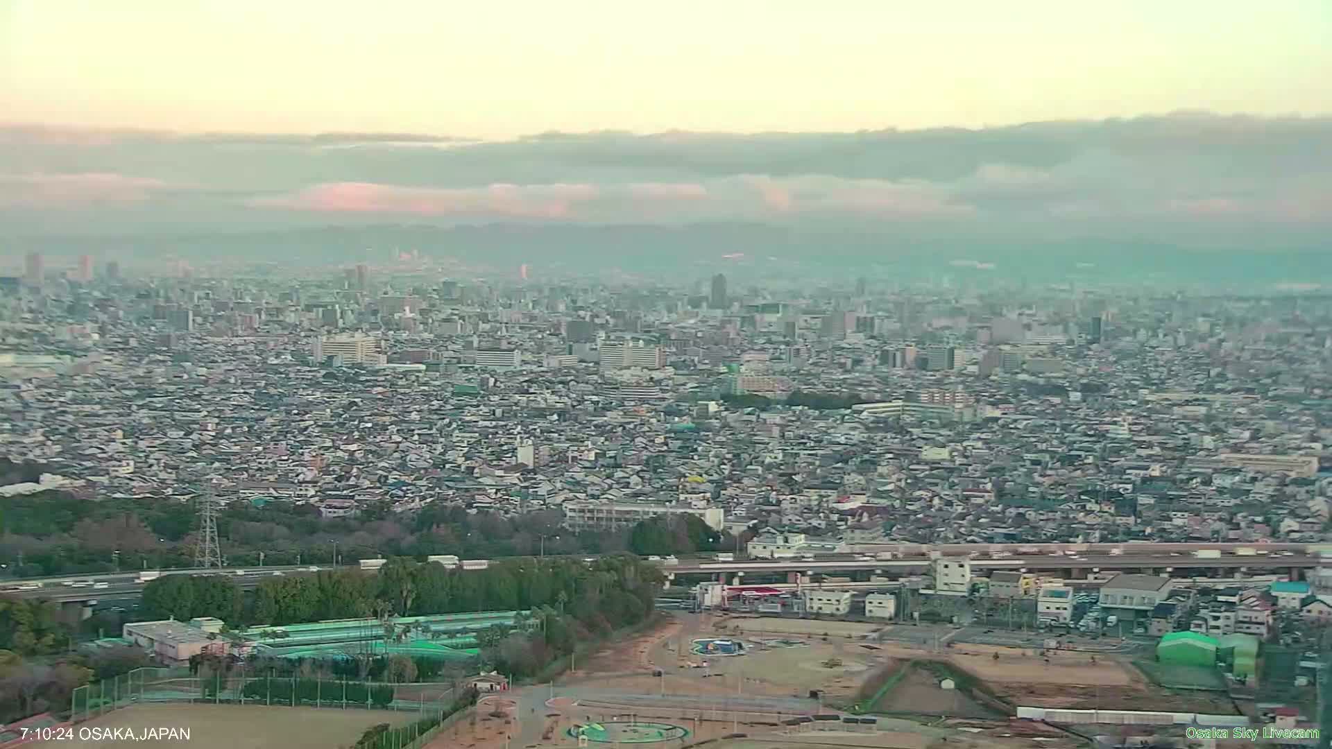 Osaka Metropolitan Area Panaromic View  from Yao Skyline Live Cam -Ryugecho, Yao, Osaka, Kansai, Honshu, Japan