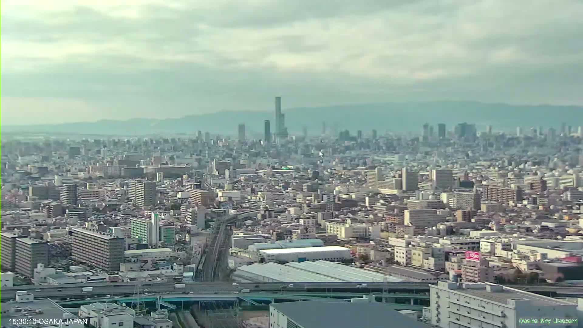 Osaka Metropolitan Area Panaromic View  from Yao Skyline Live Cam -Ryugecho, Yao, Osaka, Kansai, Honshu, Japan