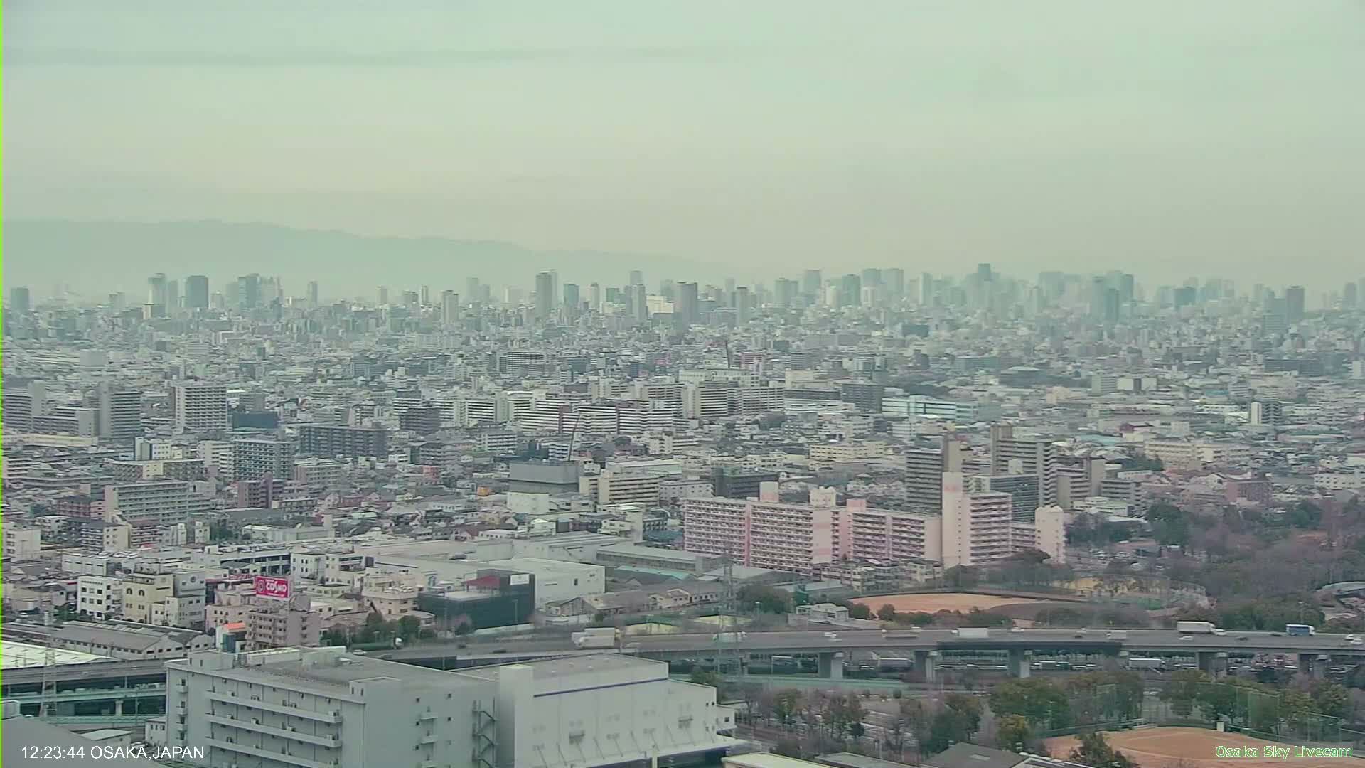 Osaka Metropolitan Area Panaromic View  from Yao Skyline Live Cam -Ryugecho, Yao, Osaka, Kansai, Honshu, Japan