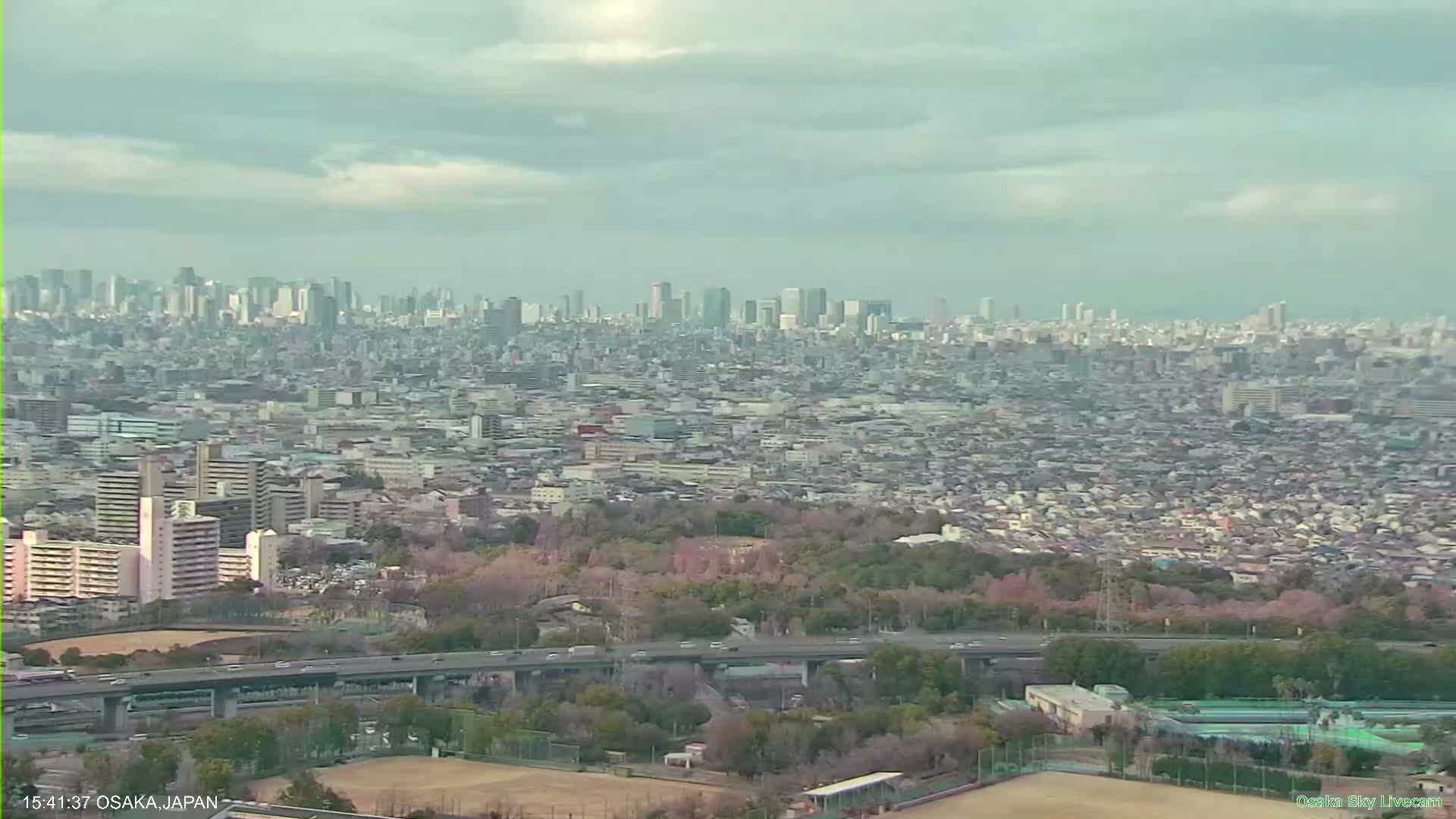 Osaka Metropolitan Area Panaromic View  from Yao Skyline Live Cam -Ryugecho, Yao, Osaka, Kansai, Honshu, Japan