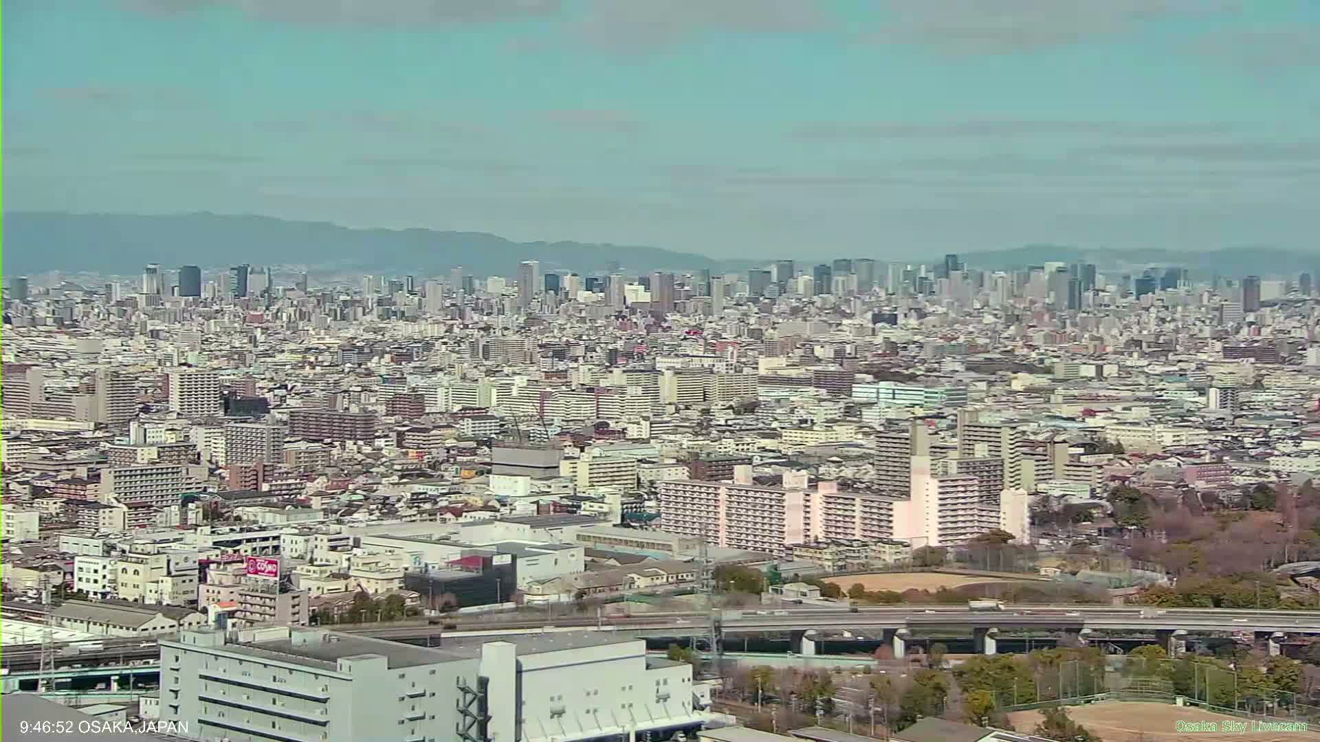 Osaka Metropolitan Area Panaromic View  from Yao Skyline Live Cam -Ryugecho, Yao, Osaka, Kansai, Honshu, Japan