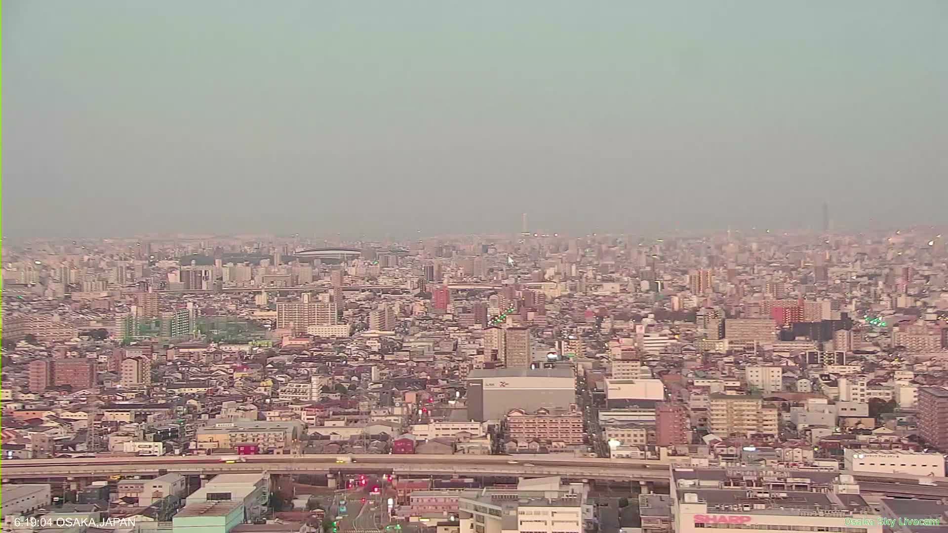 Osaka Metropolitan Area Panaromic View  from Yao Skyline Live Cam -Ryugecho, Yao, Osaka, Kansai, Honshu, Japan