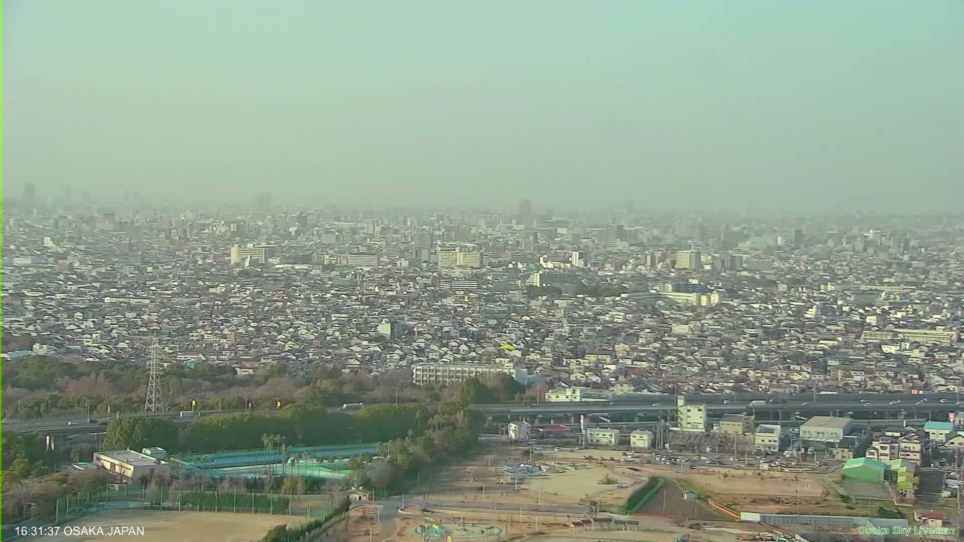 Osaka Metropolitan Area Panaromic View  from Yao Skyline Live Cam -Ryugecho, Yao, Osaka, Kansai, Honshu, Japan
