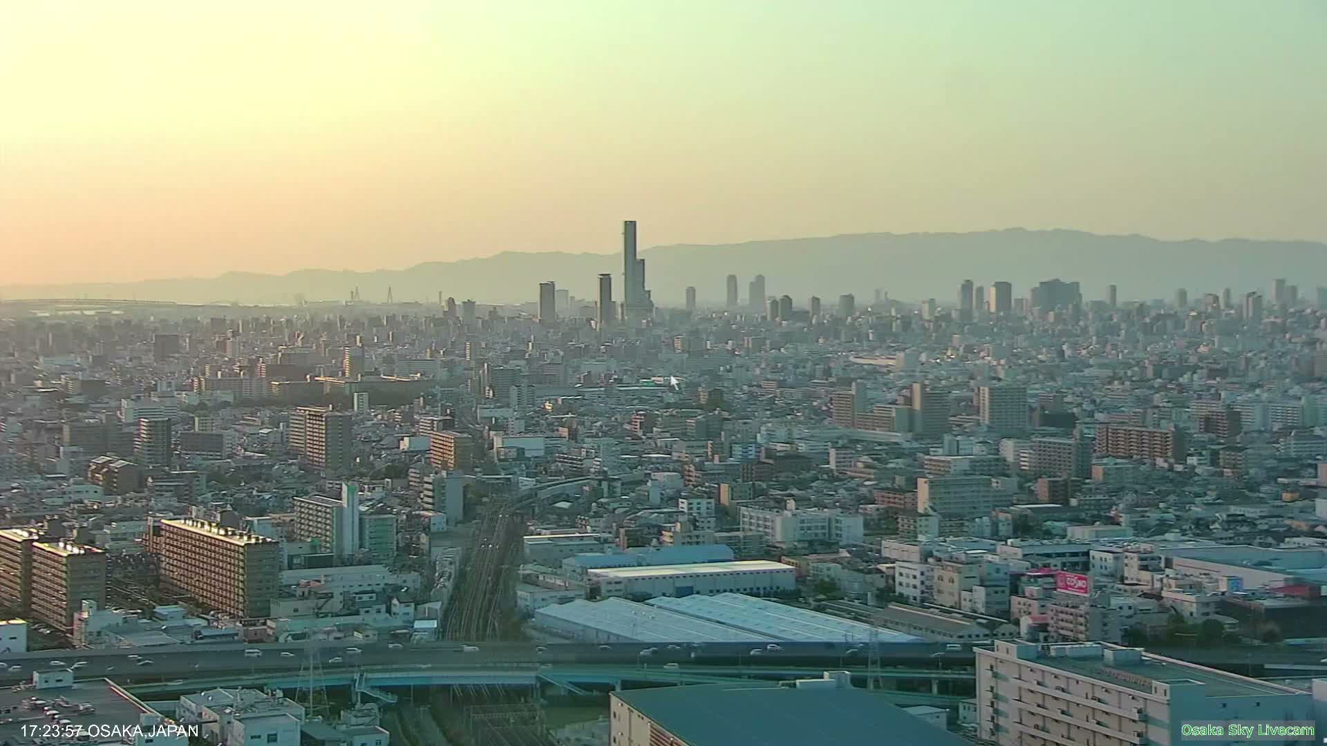 Osaka Metropolitan Area Panaromic View  from Yao Skyline Live Cam -Ryugecho, Yao, Osaka, Kansai, Honshu, Japan