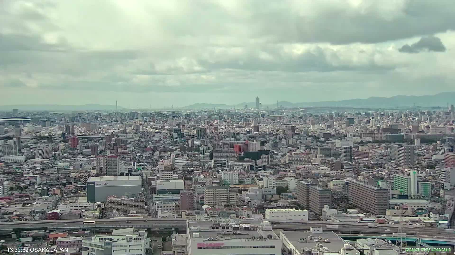 Osaka Metropolitan Area Panaromic View  from Yao Skyline Live Cam -Ryugecho, Yao, Osaka, Kansai, Honshu, Japan
