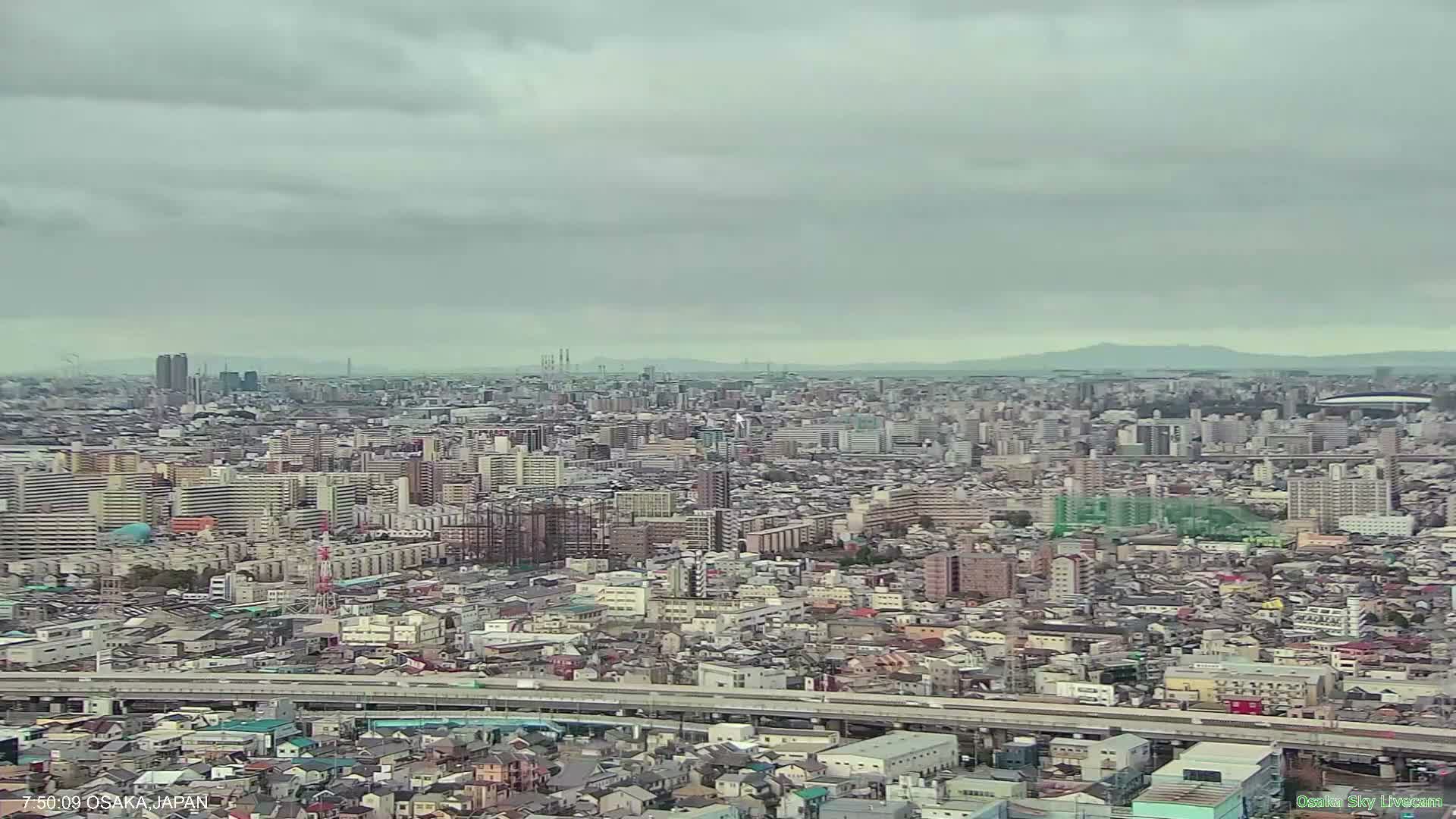 Osaka Metropolitan Area Panaromic View  from Yao Skyline Live Cam -Ryugecho, Yao, Osaka, Kansai, Honshu, Japan