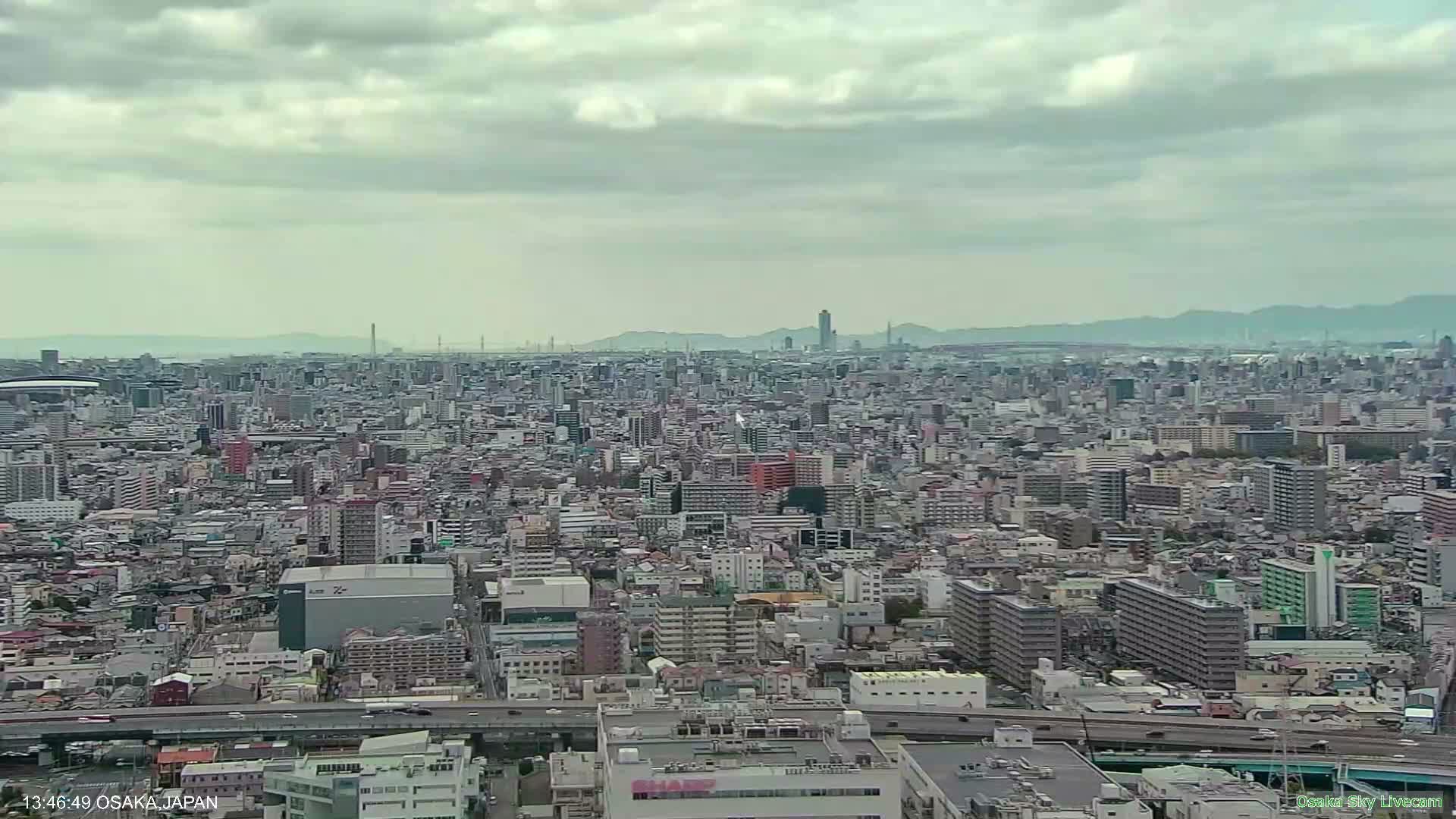 Osaka Metropolitan Area Panaromic View  from Yao Skyline Live Cam -Ryugecho, Yao, Osaka, Kansai, Honshu, Japan