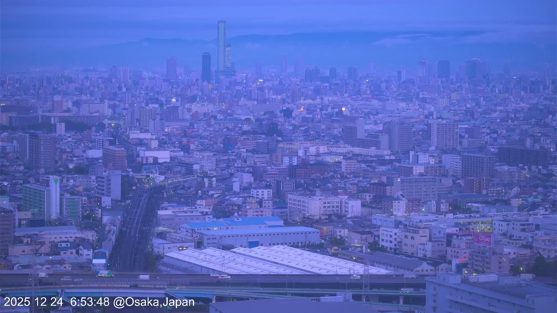 Osaka City Panaromic View from Yao Skyline towards Northeast Live Cam -Ryugecho, Yao, Osaka, Kansai, Honshu, Japan