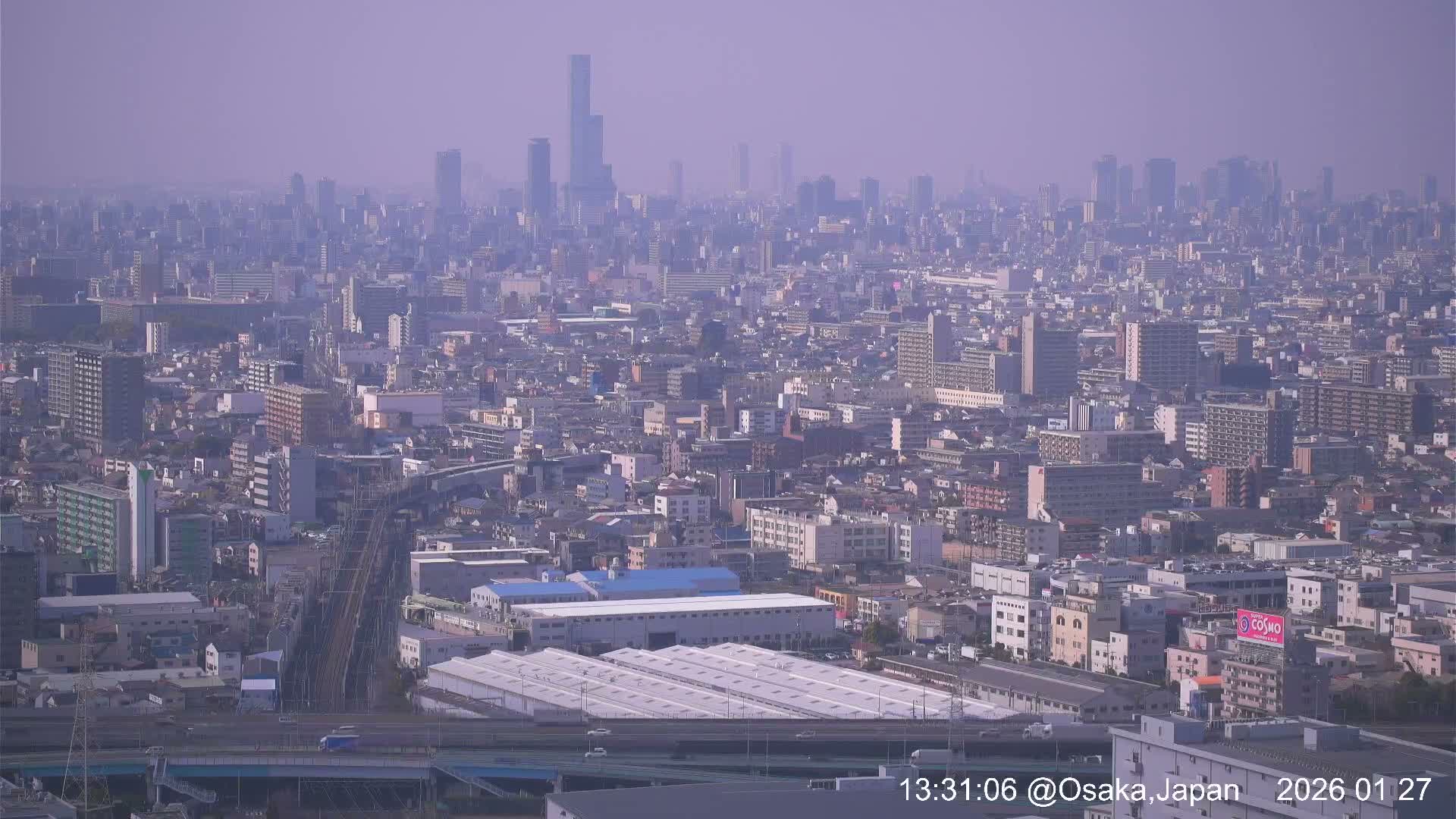 Osaka City Panaromic View from Yao Skyline towards Northeast Live Cam -Ryugecho, Yao, Osaka, Kansai, Honshu, Japan
