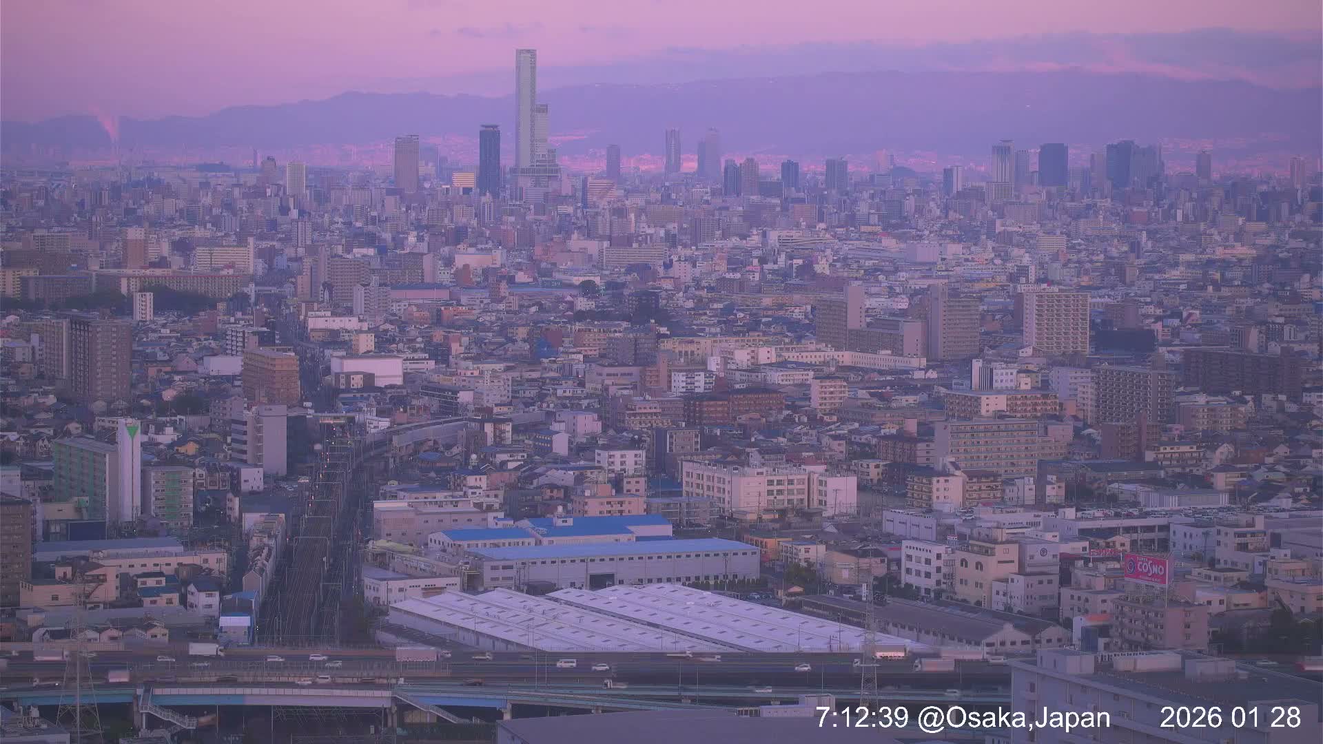 Osaka City Panaromic View from Yao Skyline towards Northeast Live Cam -Ryugecho, Yao, Osaka, Kansai, Honshu, Japan