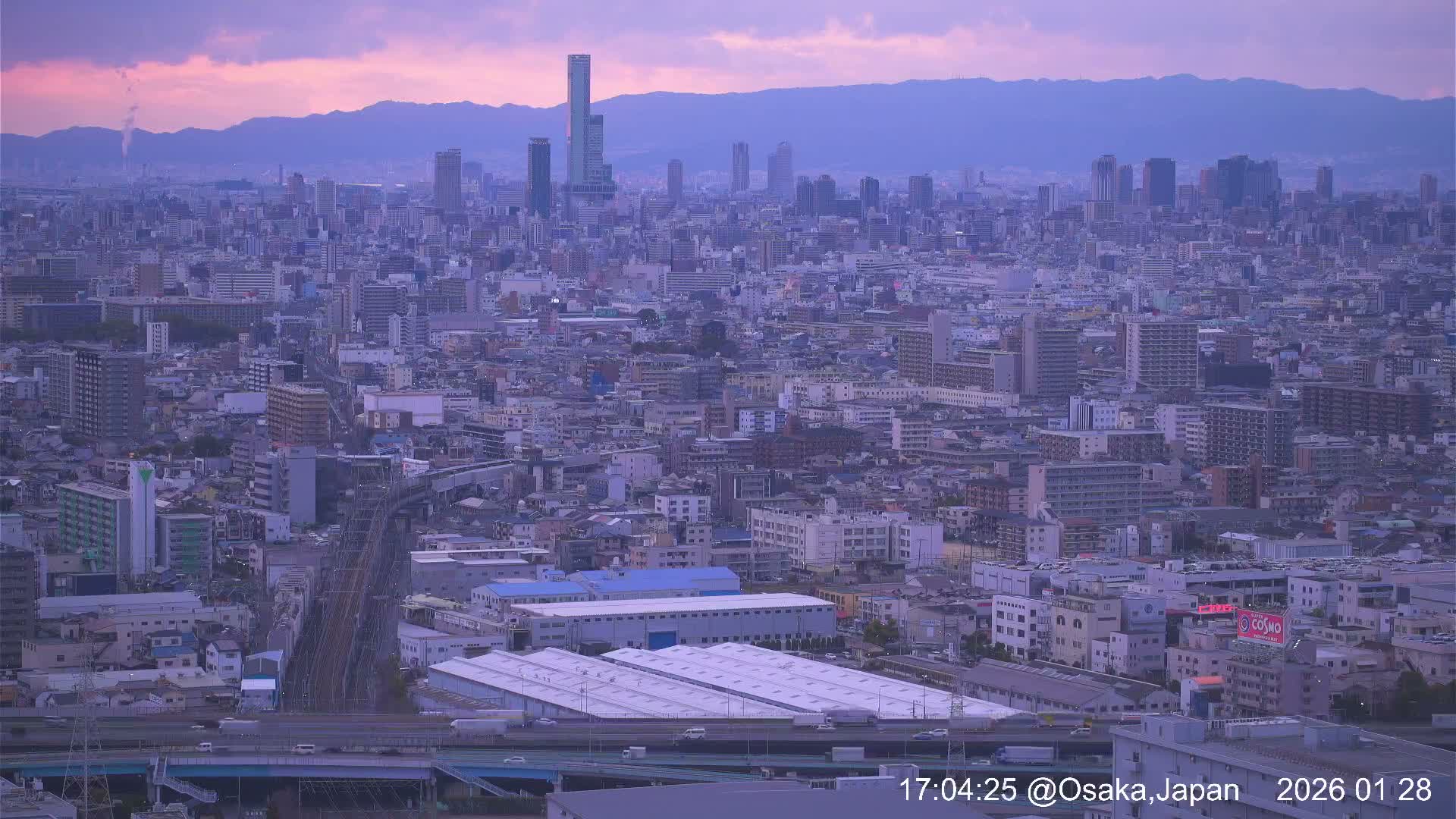 Osaka City Panaromic View from Yao Skyline towards Northeast Live Cam -Ryugecho, Yao, Osaka, Kansai, Honshu, Japan