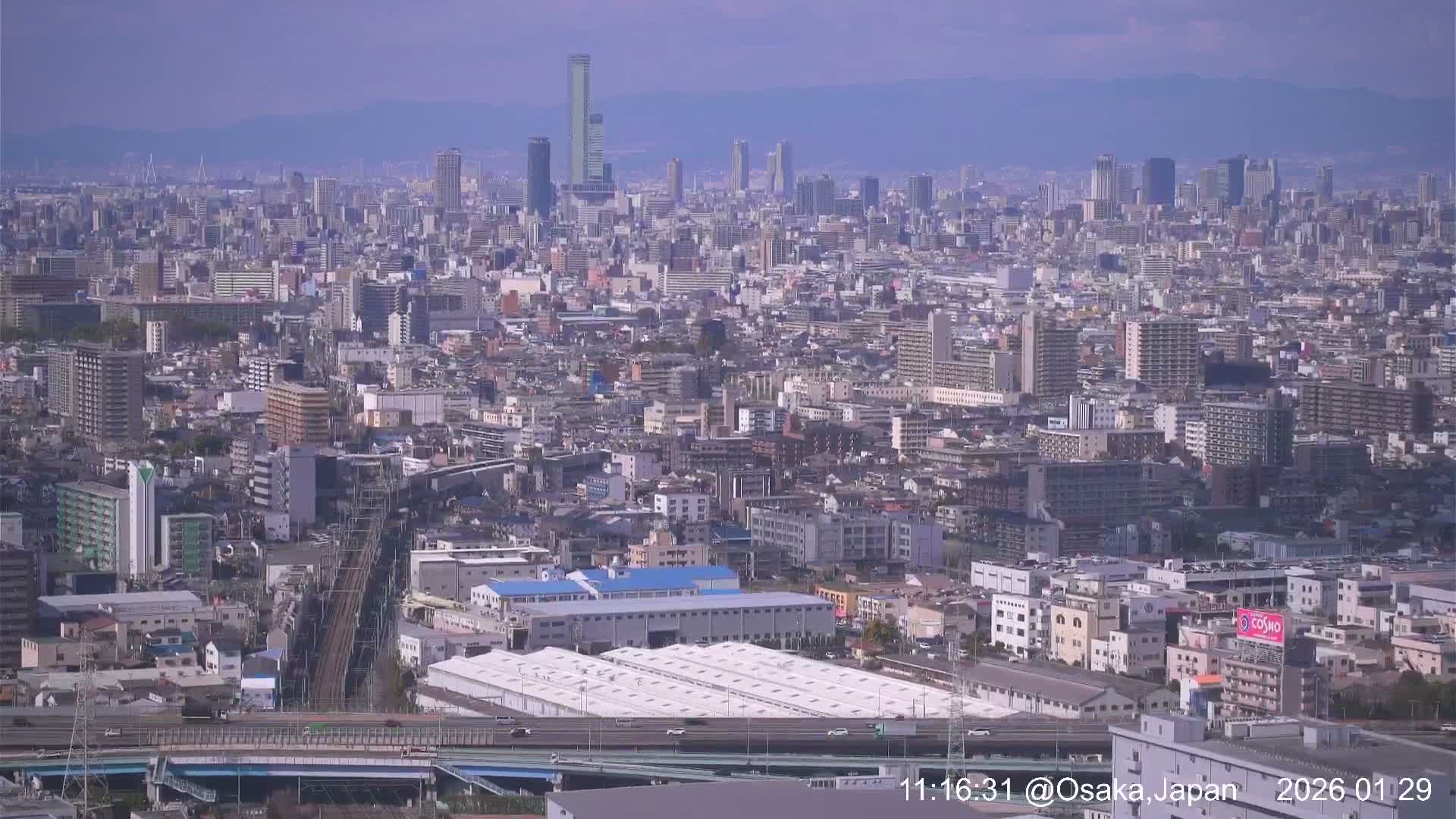 Osaka City Panaromic View from Yao Skyline towards Northeast Live Cam -Ryugecho, Yao, Osaka, Kansai, Honshu, Japan
