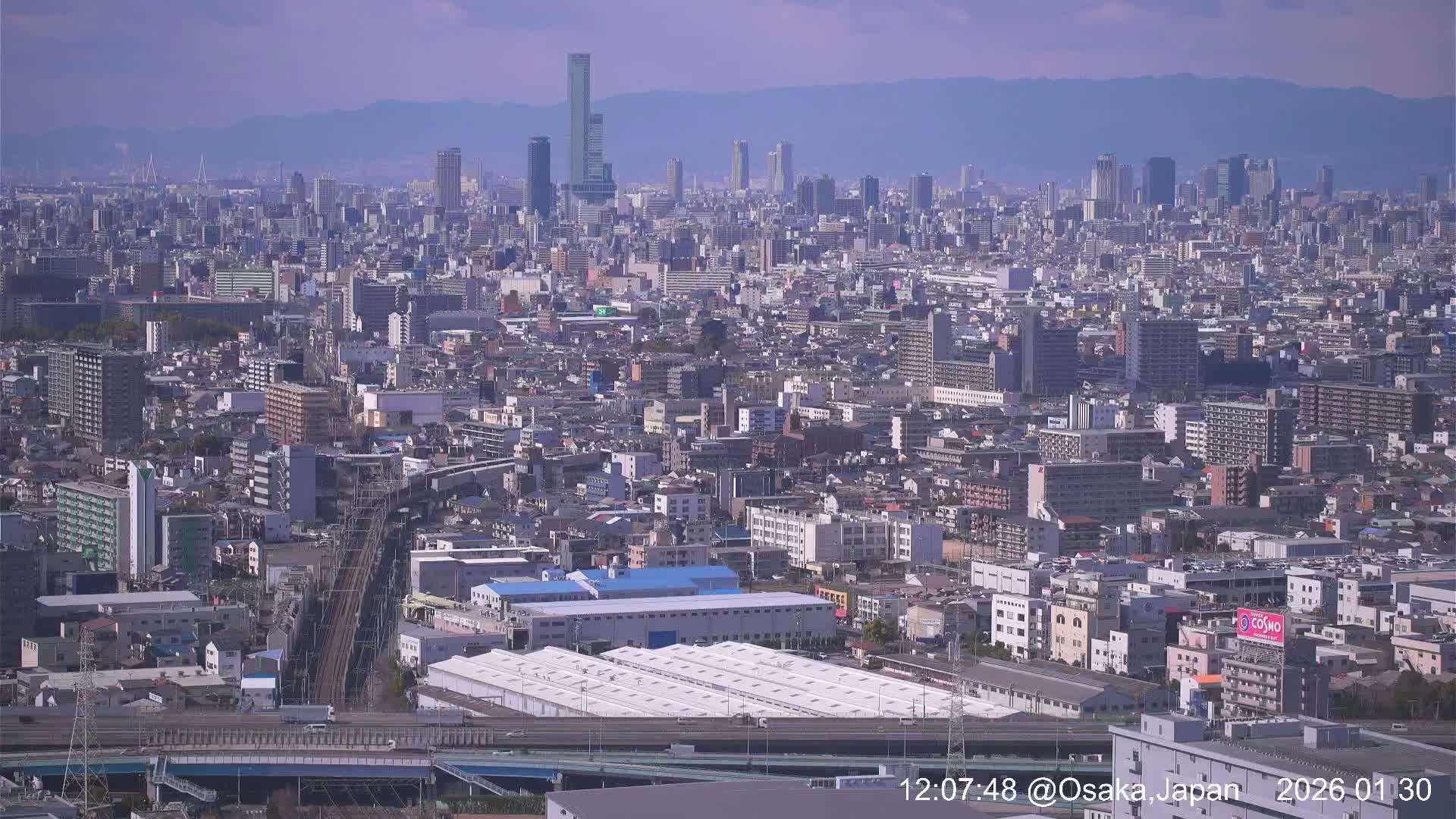Osaka City Panaromic View from Yao Skyline towards Northeast Live Cam -Ryugecho, Yao, Osaka, Kansai, Honshu, Japan