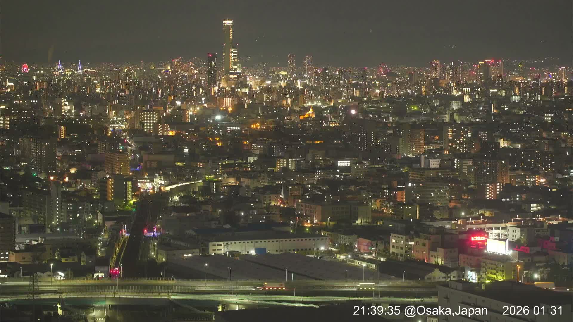 Osaka City Panaromic View from Yao Skyline towards Northeast Live Cam -Ryugecho, Yao, Osaka, Kansai, Honshu, Japan