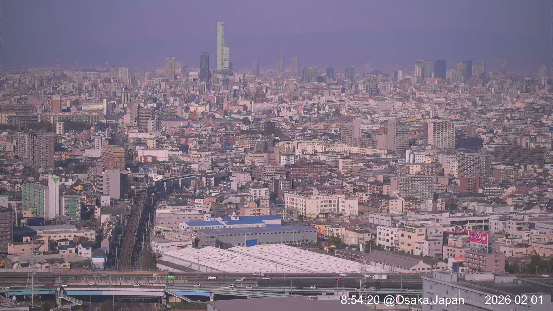 Osaka City Panaromic View from Yao Skyline towards Northeast Live Cam -Ryugecho, Yao, Osaka, Kansai, Honshu, Japan