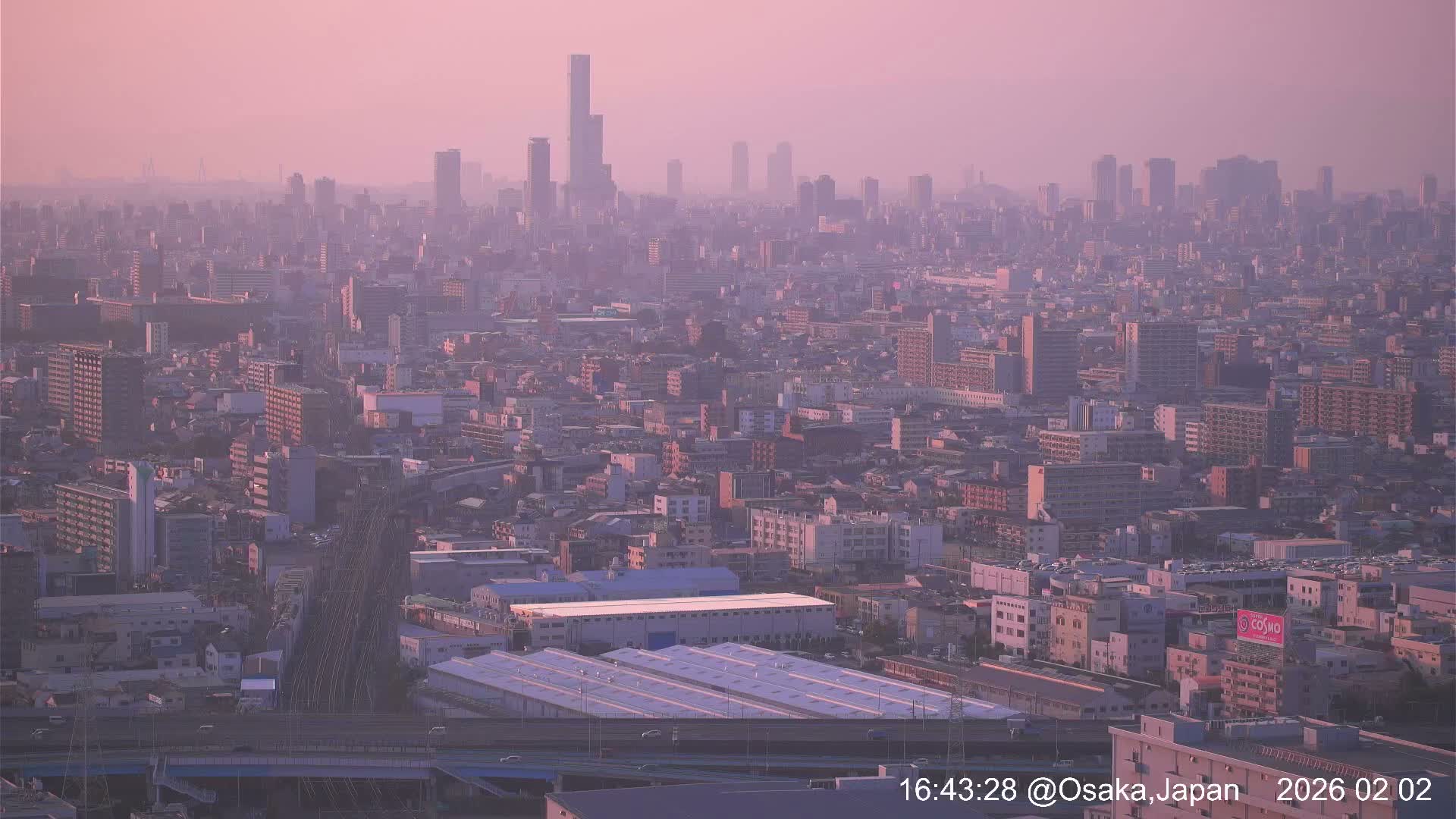 Osaka City Panaromic View from Yao Skyline towards Northeast Live Cam -Ryugecho, Yao, Osaka, Kansai, Honshu, Japan