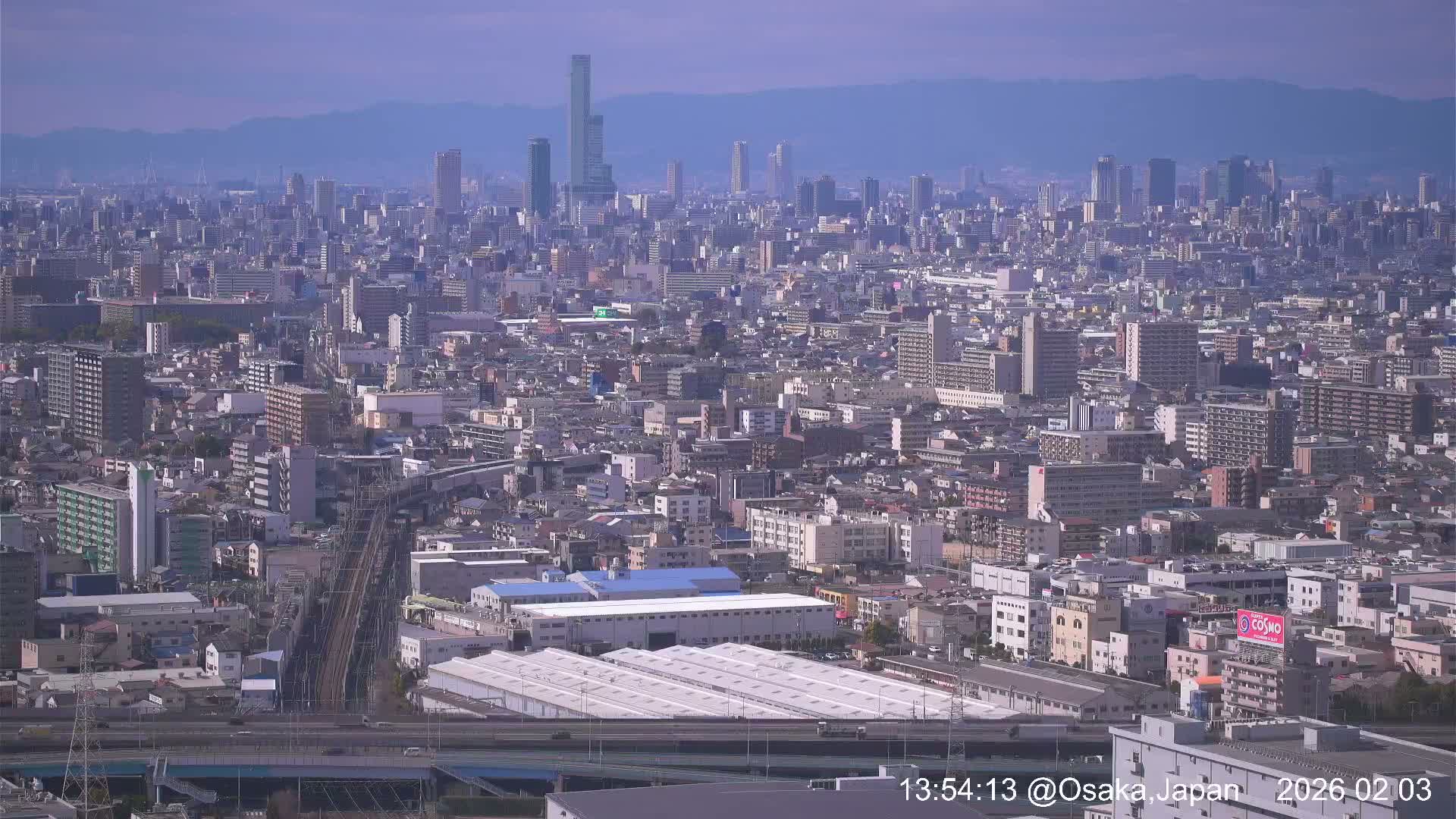 Osaka City Panaromic View from Yao Skyline towards Northeast Live Cam -Ryugecho, Yao, Osaka, Kansai, Honshu, Japan