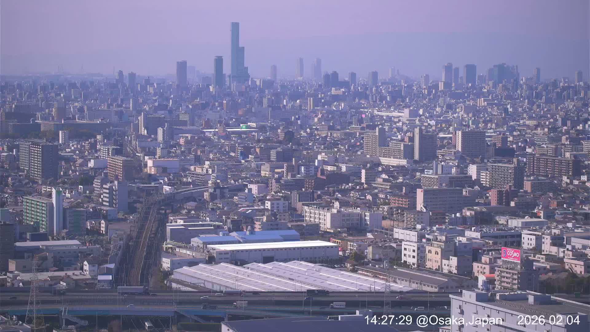 Osaka City Panaromic View from Yao Skyline towards Northeast Live Cam -Ryugecho, Yao, Osaka, Kansai, Honshu, Japan