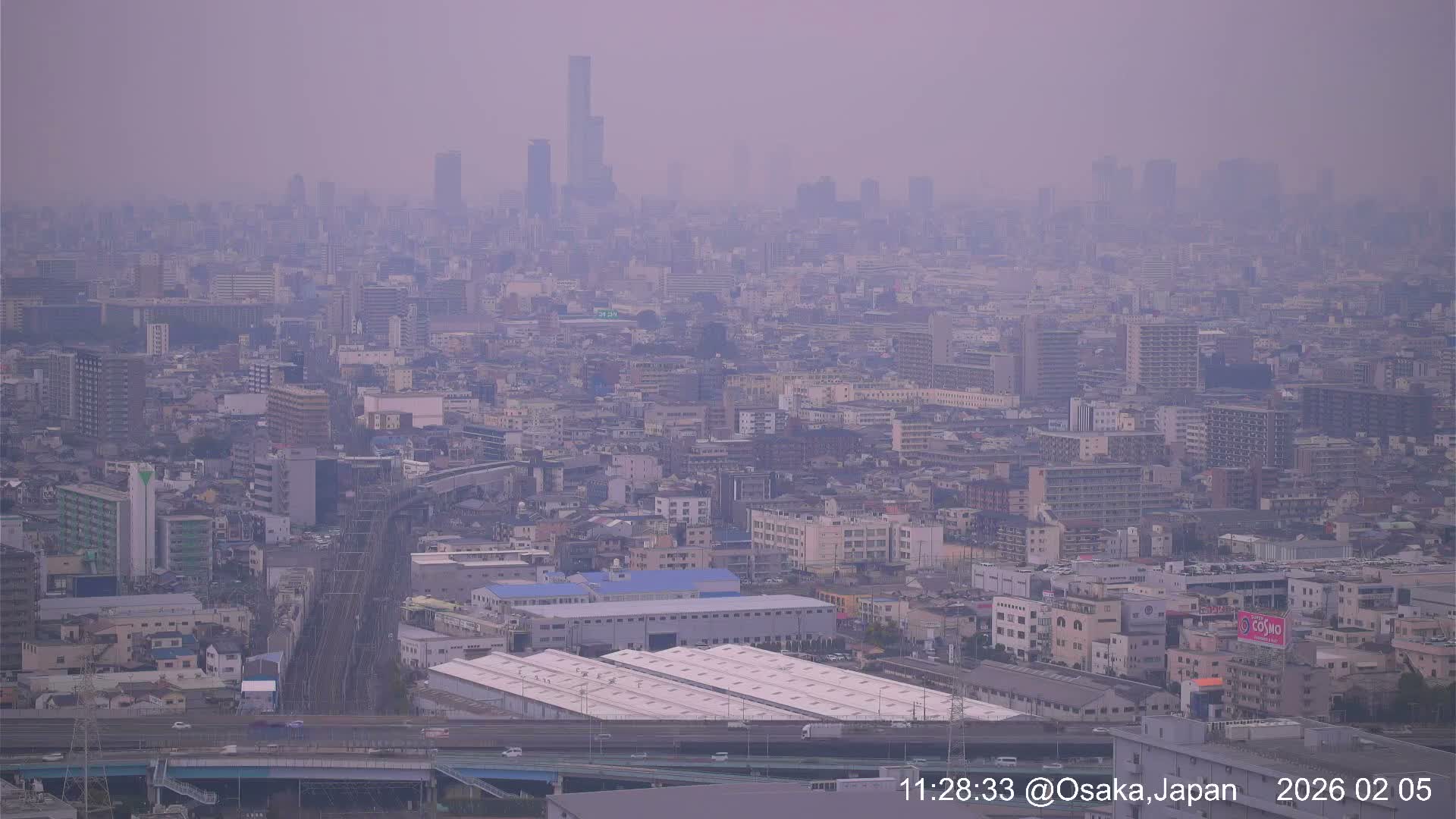 Osaka City Panaromic View from Yao Skyline towards Northeast Live Cam -Ryugecho, Yao, Osaka, Kansai, Honshu, Japan