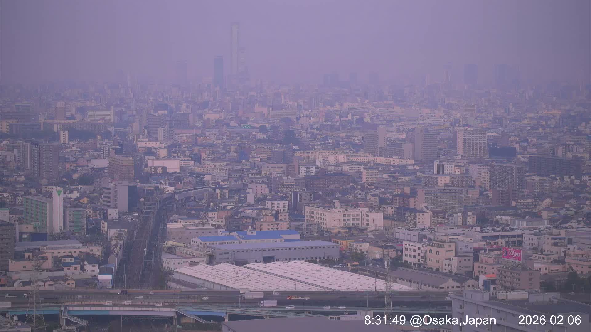 Osaka City Panaromic View from Yao Skyline towards Northeast Live Cam -Ryugecho, Yao, Osaka, Kansai, Honshu, Japan