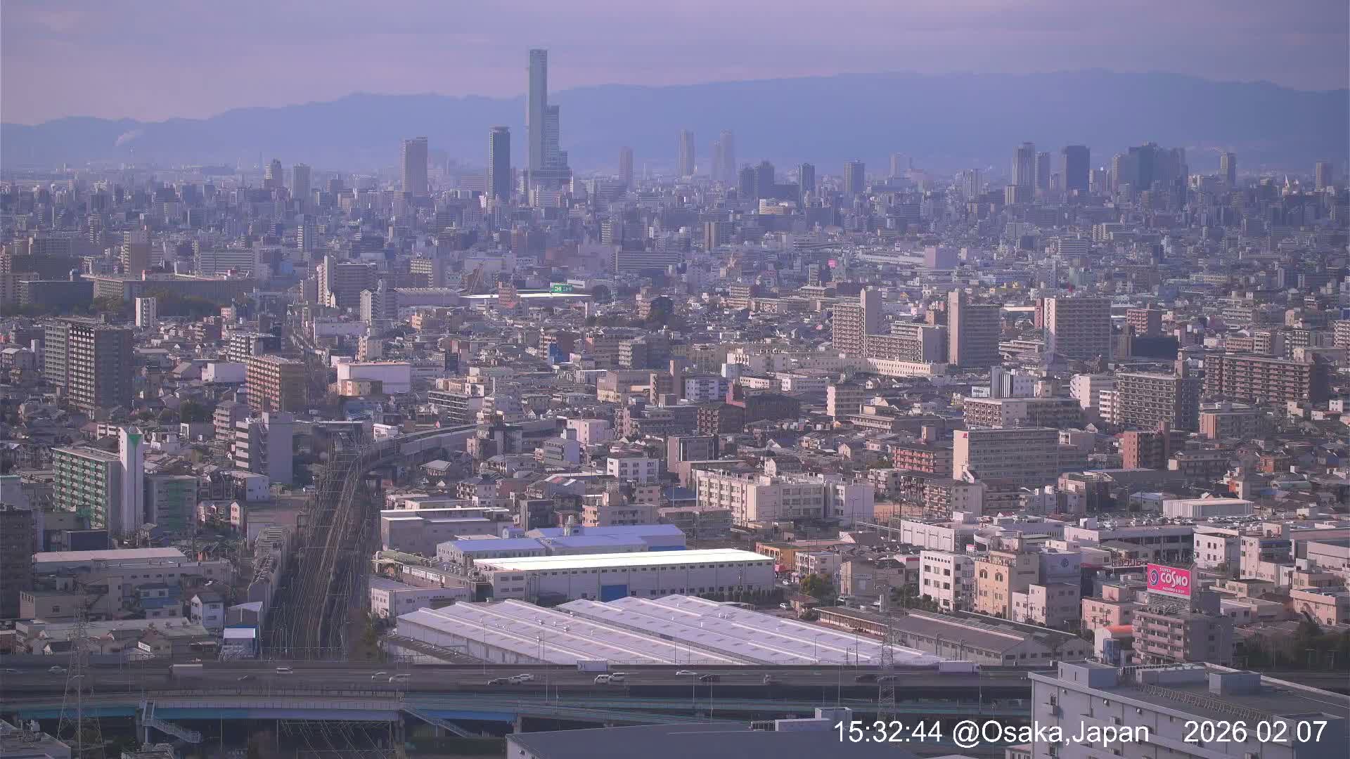Osaka City Panaromic View from Yao Skyline towards Northeast Live Cam -Ryugecho, Yao, Osaka, Kansai, Honshu, Japan