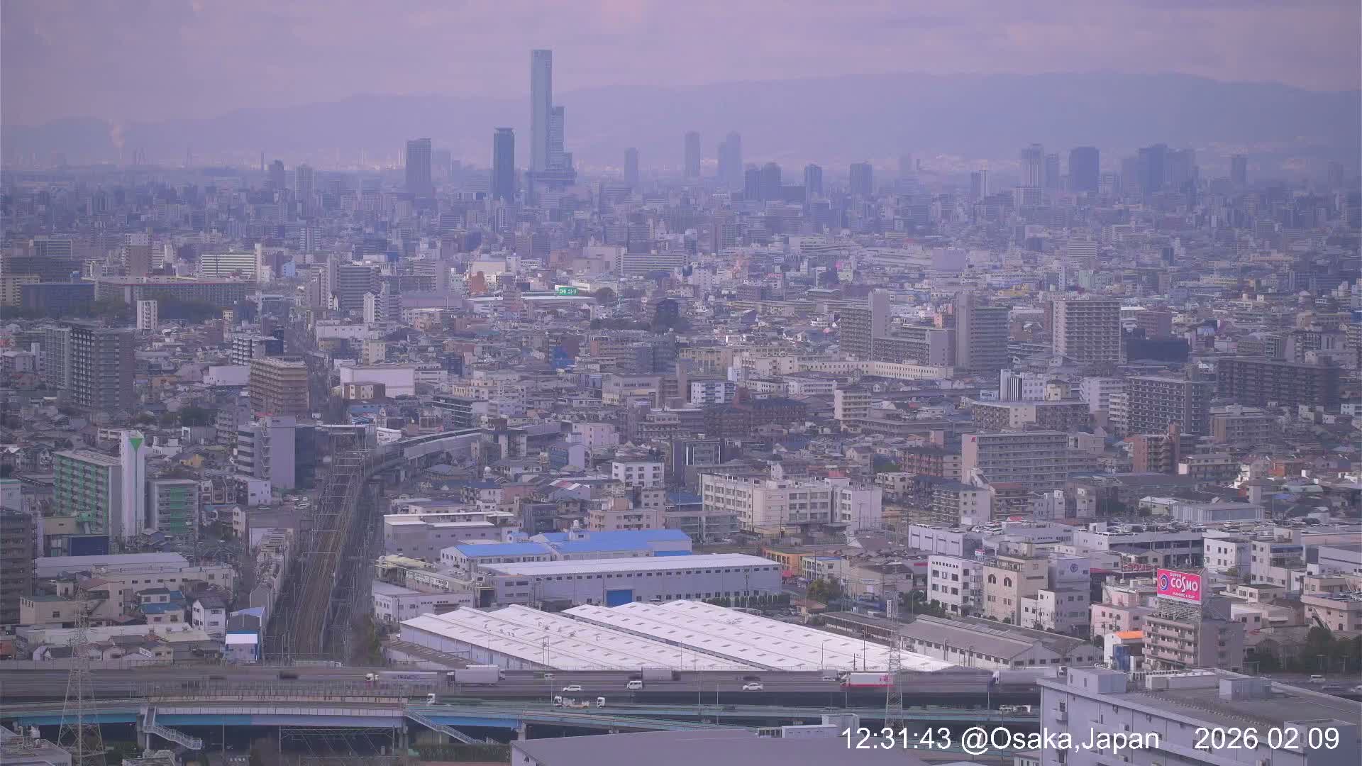 Osaka City Panaromic View from Yao Skyline towards Northeast Live Cam -Ryugecho, Yao, Osaka, Kansai, Honshu, Japan
