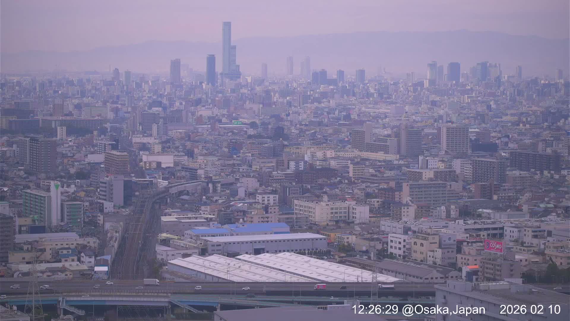 Osaka City Panaromic View from Yao Skyline towards Northeast Live Cam -Ryugecho, Yao, Osaka, Kansai, Honshu, Japan