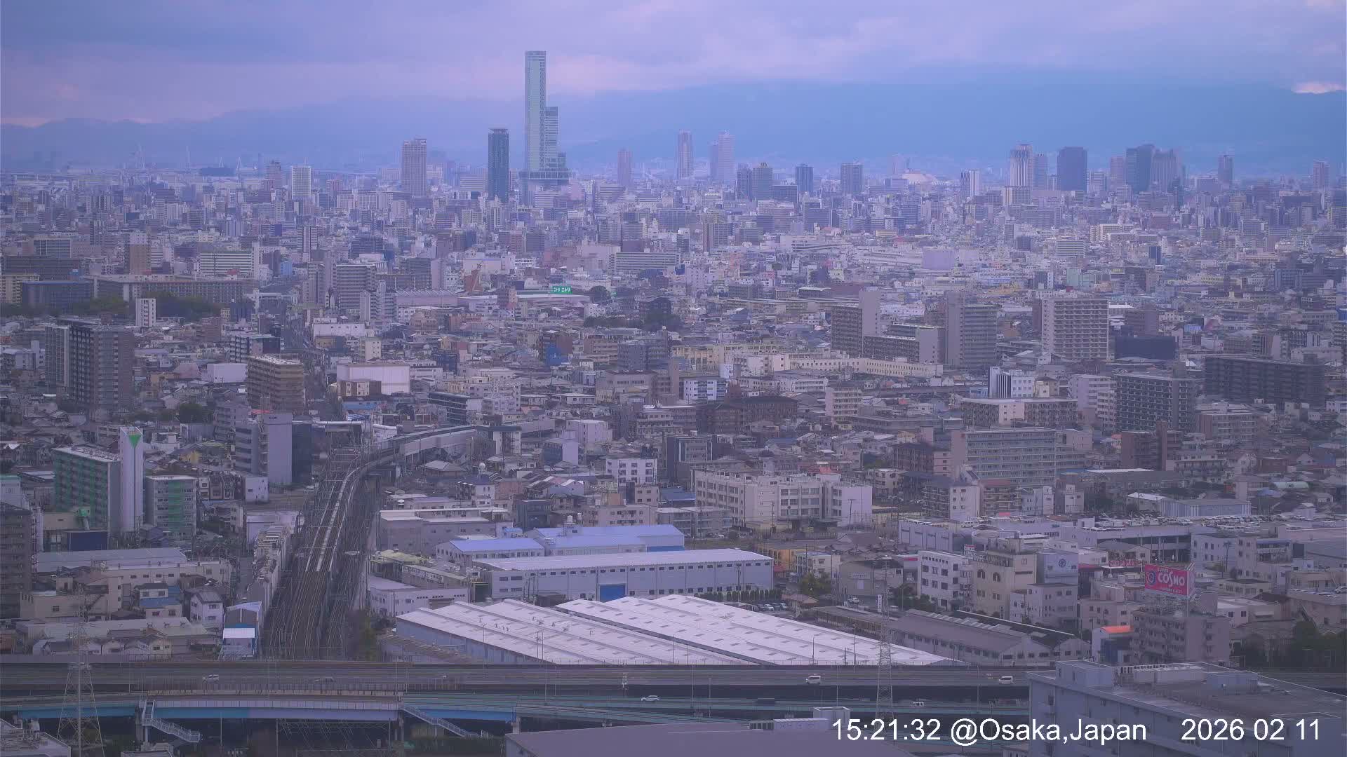 Osaka City Panaromic View from Yao Skyline towards Northeast Live Cam -Ryugecho, Yao, Osaka, Kansai, Honshu, Japan
