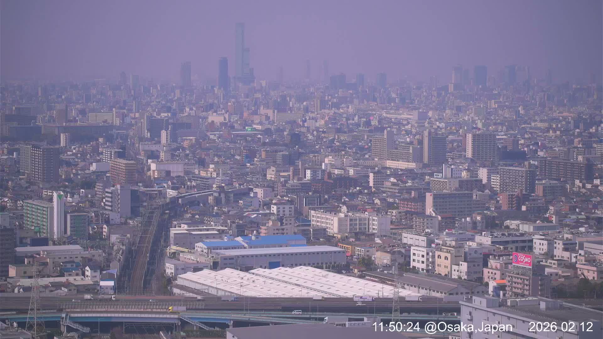 Osaka City Panaromic View from Yao Skyline towards Northeast Live Cam -Ryugecho, Yao, Osaka, Kansai, Honshu, Japan