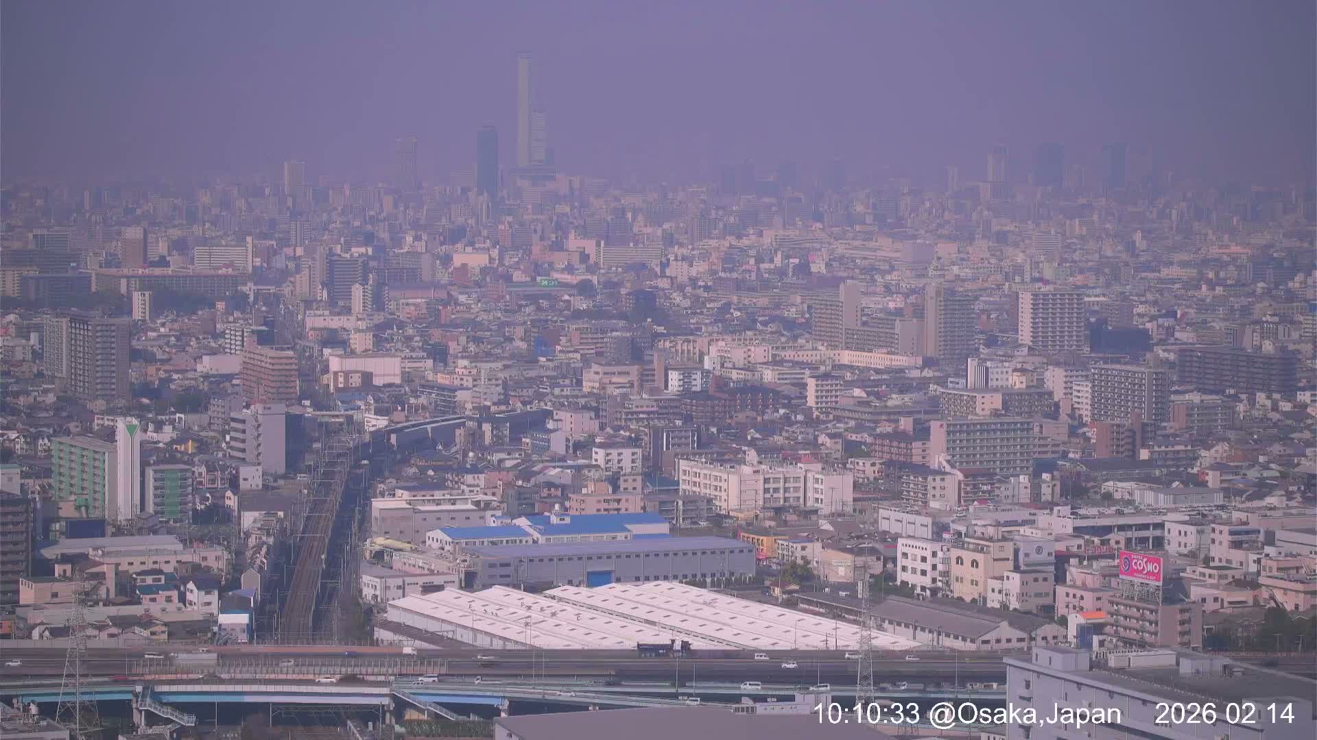 Osaka City Panaromic View from Yao Skyline towards Northeast Live Cam -Ryugecho, Yao, Osaka, Kansai, Honshu, Japan