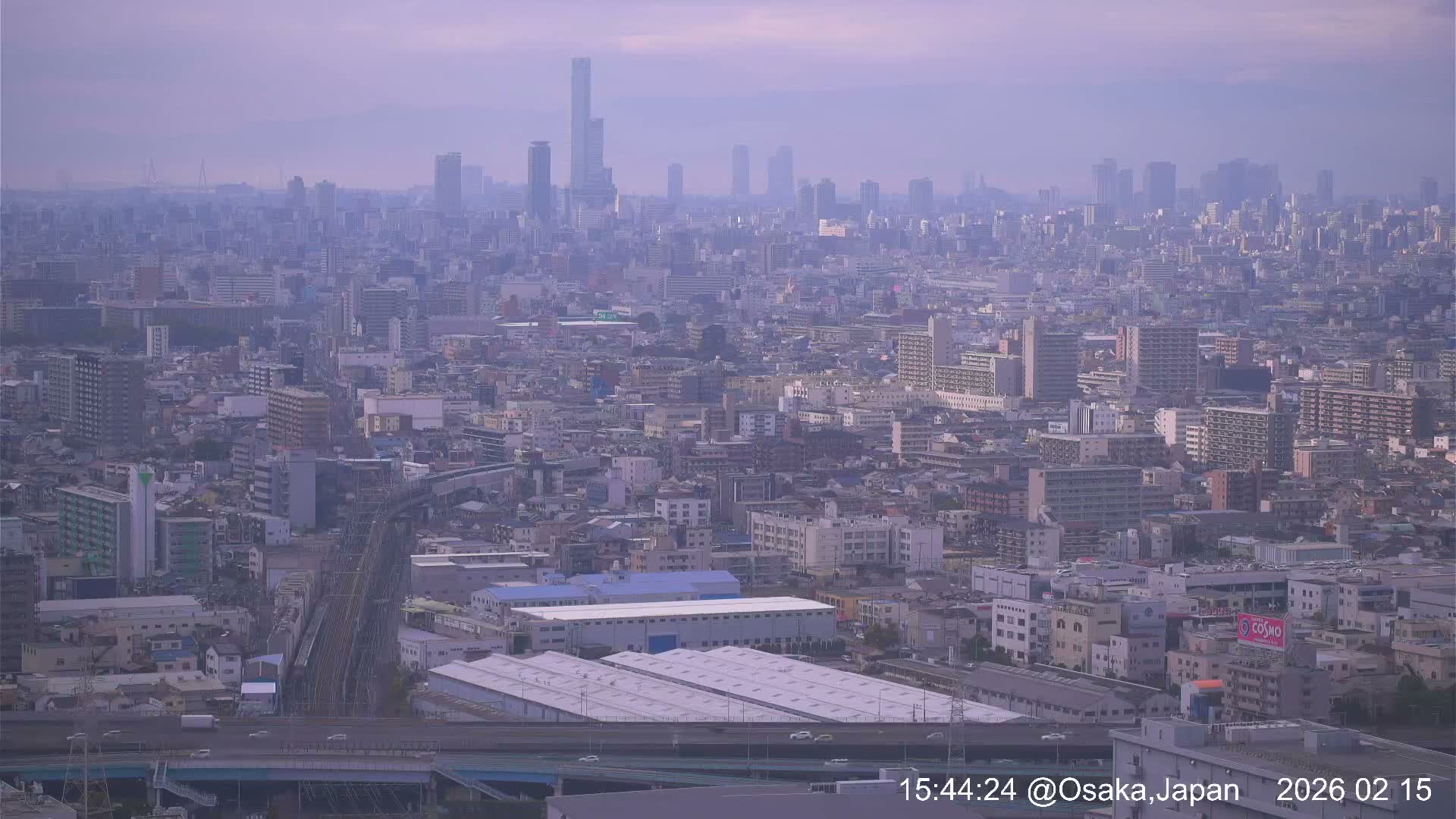 Osaka City Panaromic View from Yao Skyline towards Northeast Live Cam -Ryugecho, Yao, Osaka, Kansai, Honshu, Japan