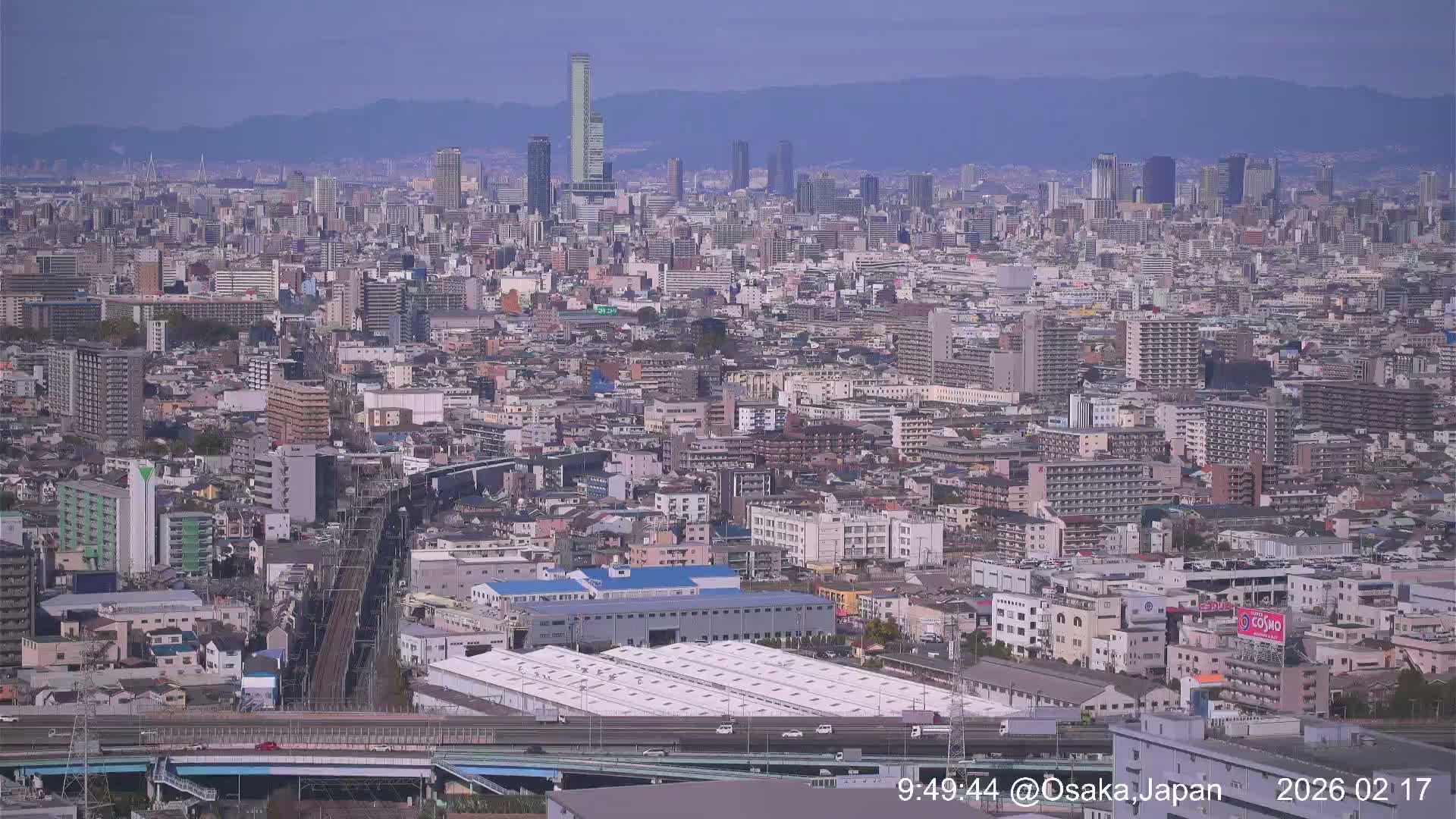Osaka City Panaromic View from Yao Skyline towards Northeast Live Cam -Ryugecho, Yao, Osaka, Kansai, Honshu, Japan