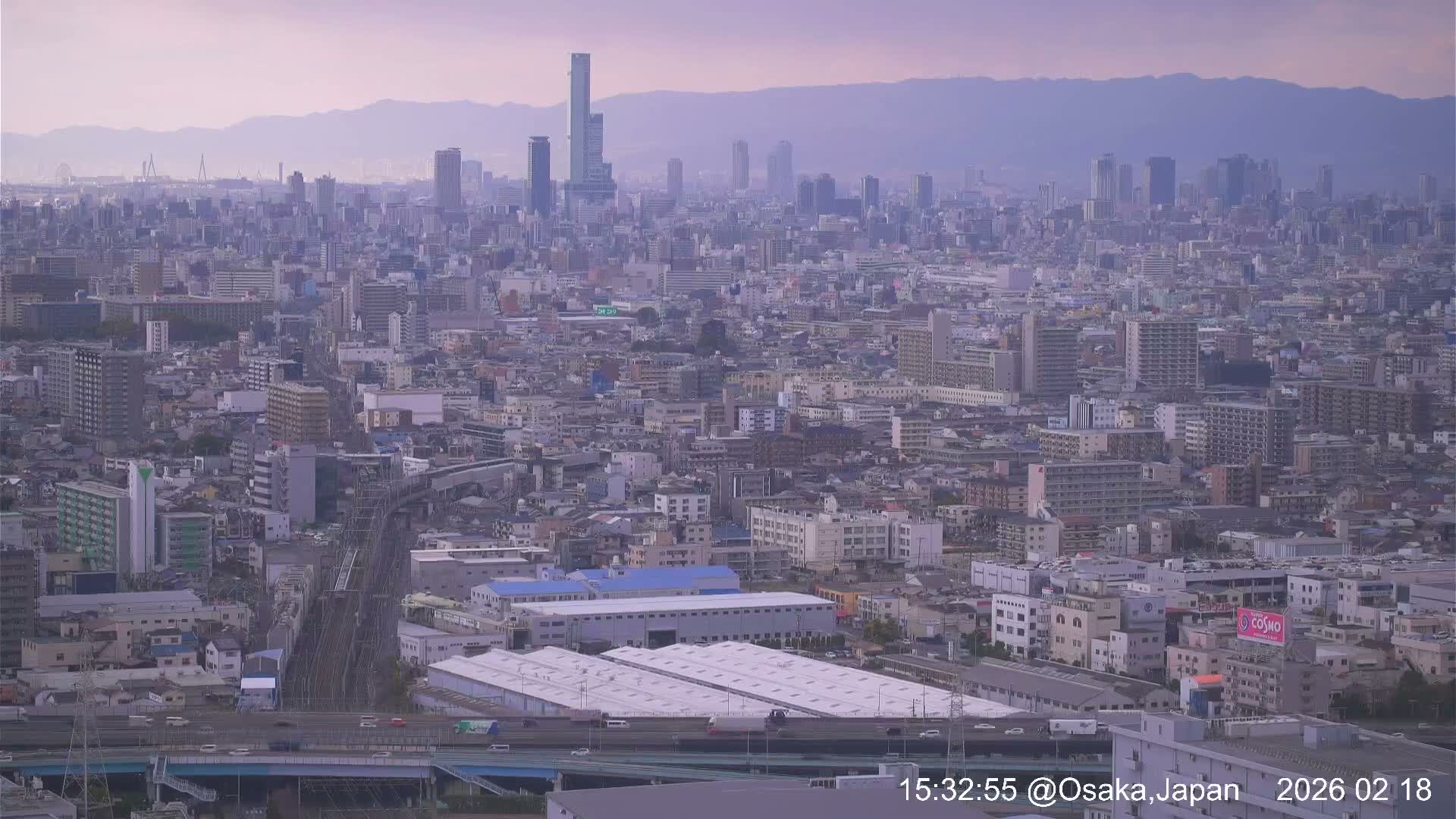 Osaka City Panaromic View from Yao Skyline towards Northeast Live Cam -Ryugecho, Yao, Osaka, Kansai, Honshu, Japan